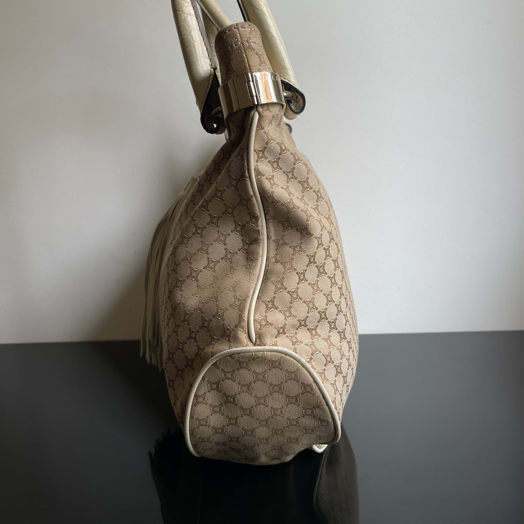 Céline Ivory Monogram Canvas Leather Tassel Bag