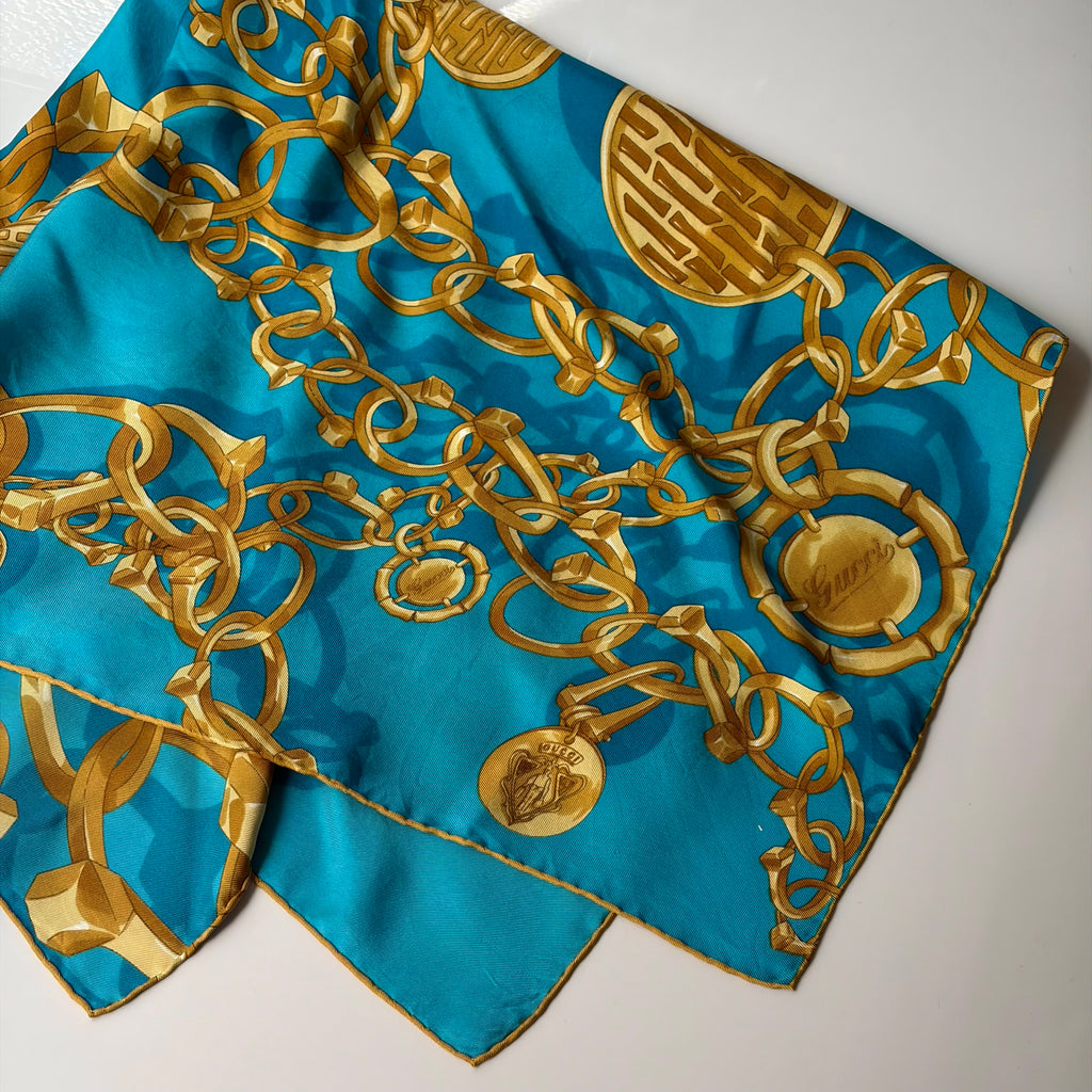Gucci Turquoise Chain Silk Scarf