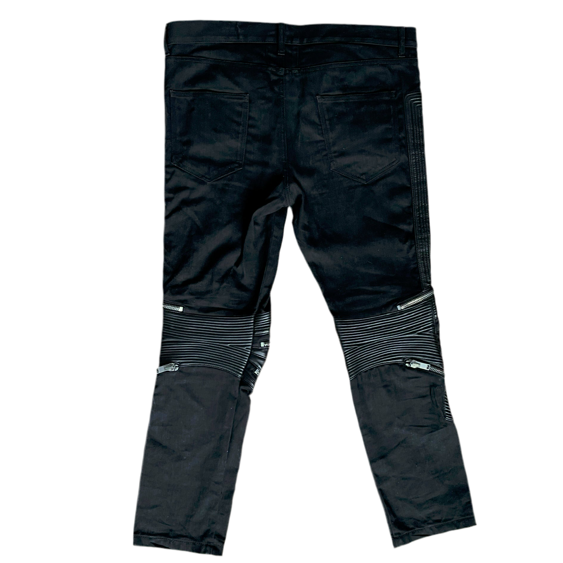 Saint Laurent Denim and Leather Biker Pants