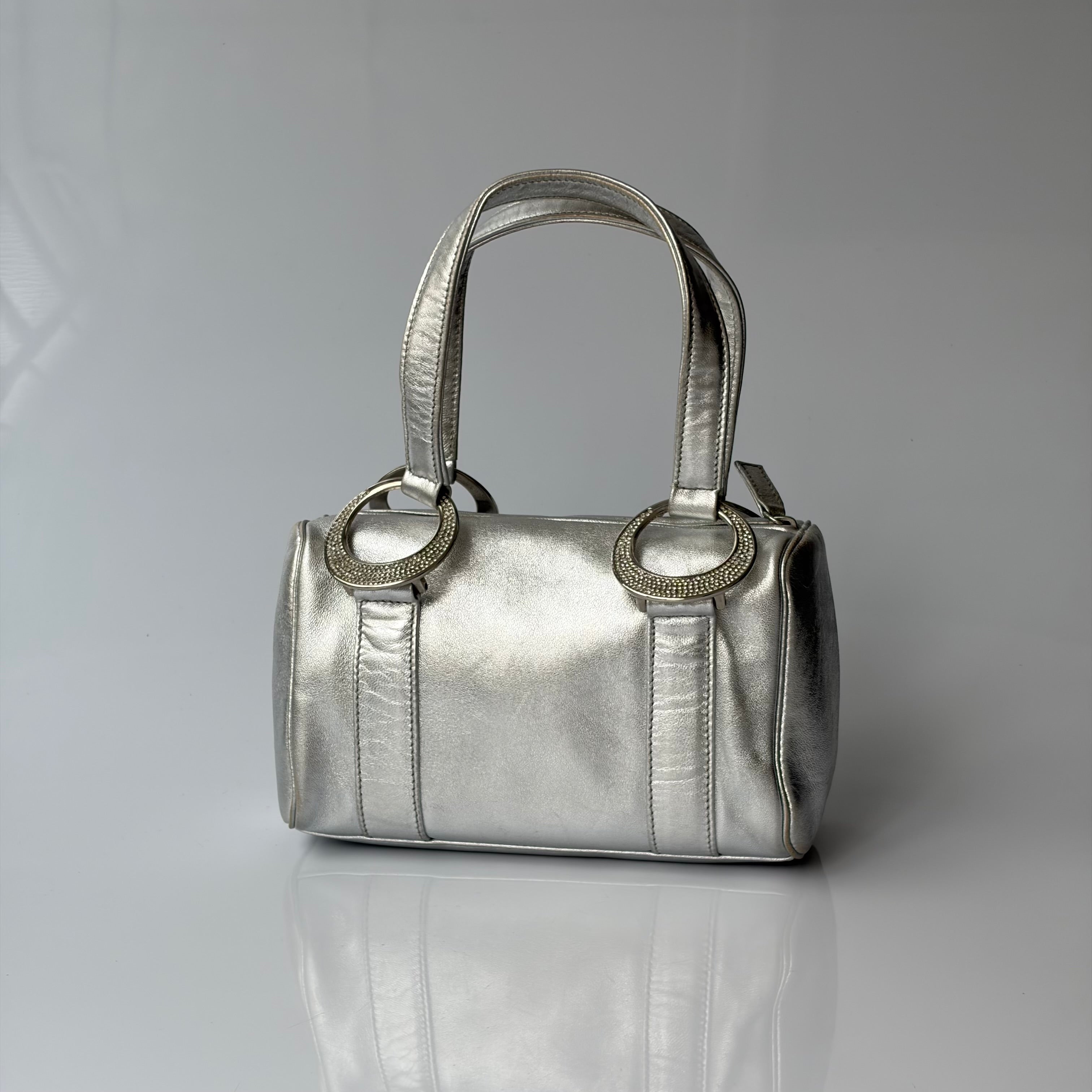 Gianni Versace Silver Leather Mini Barrel Bag