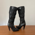 Prada Gaufre Black Leather Knee High Heeled Boots