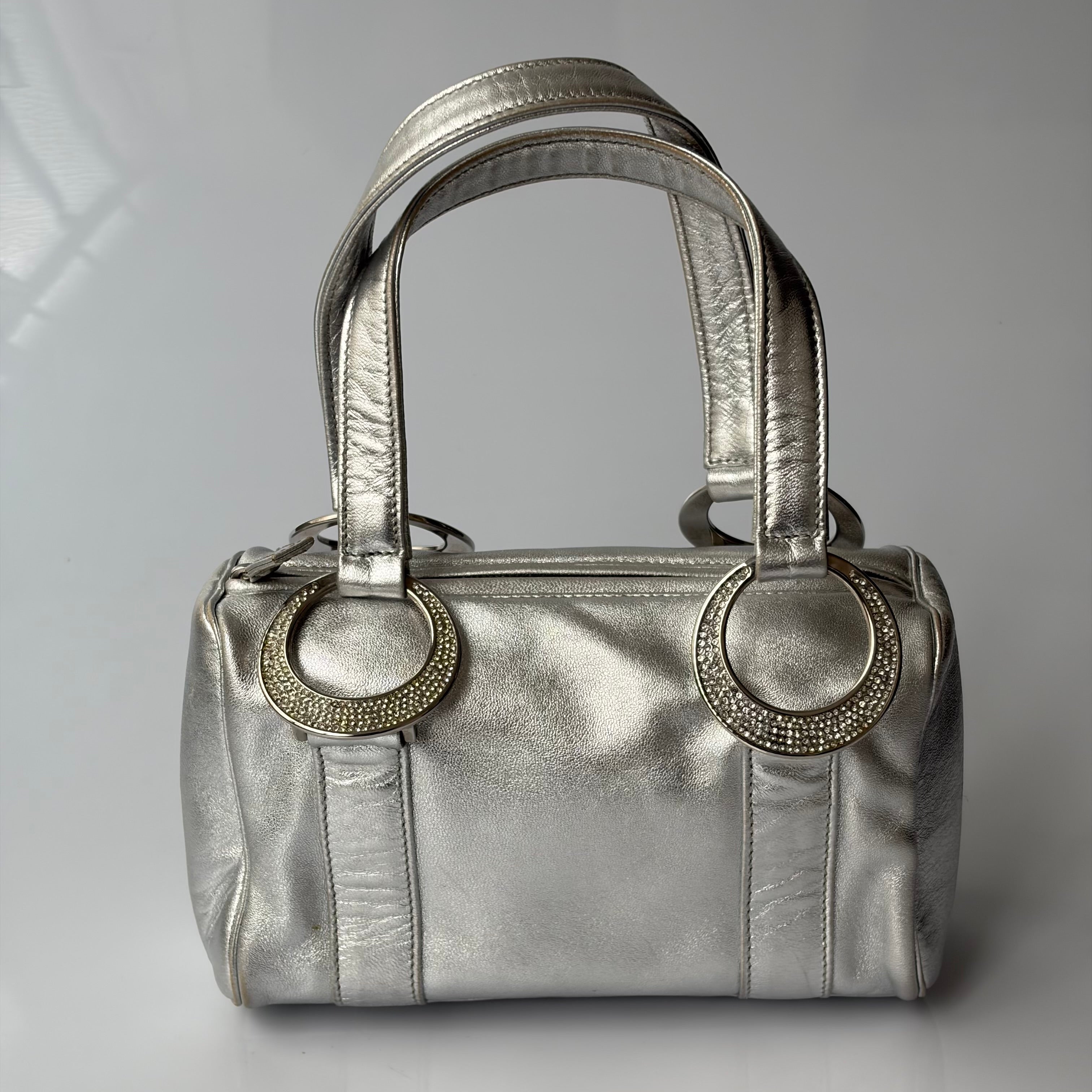 Gianni Versace Silver Leather Mini Barrel Bag