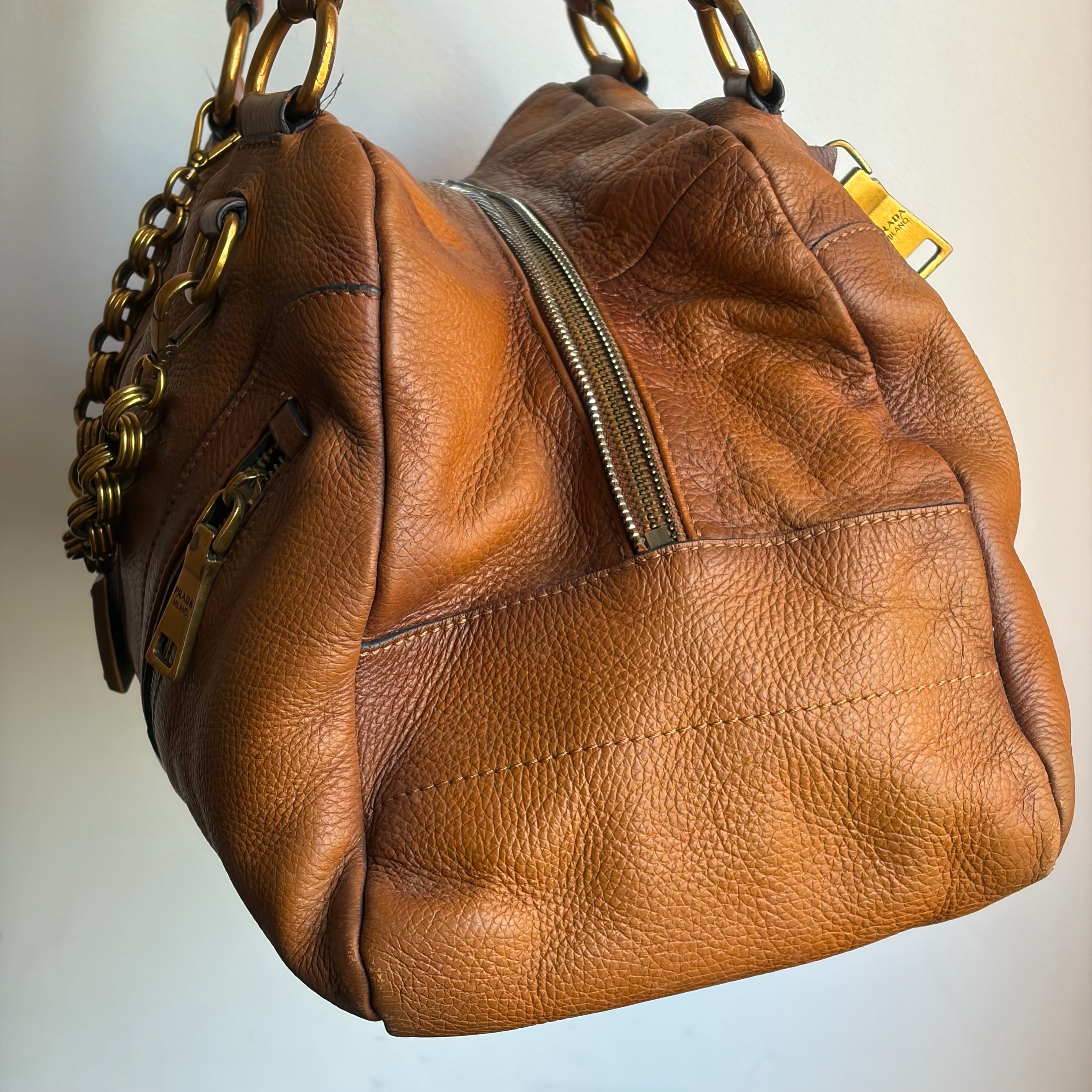 Prada Boston Chain Vitello Leather Bag