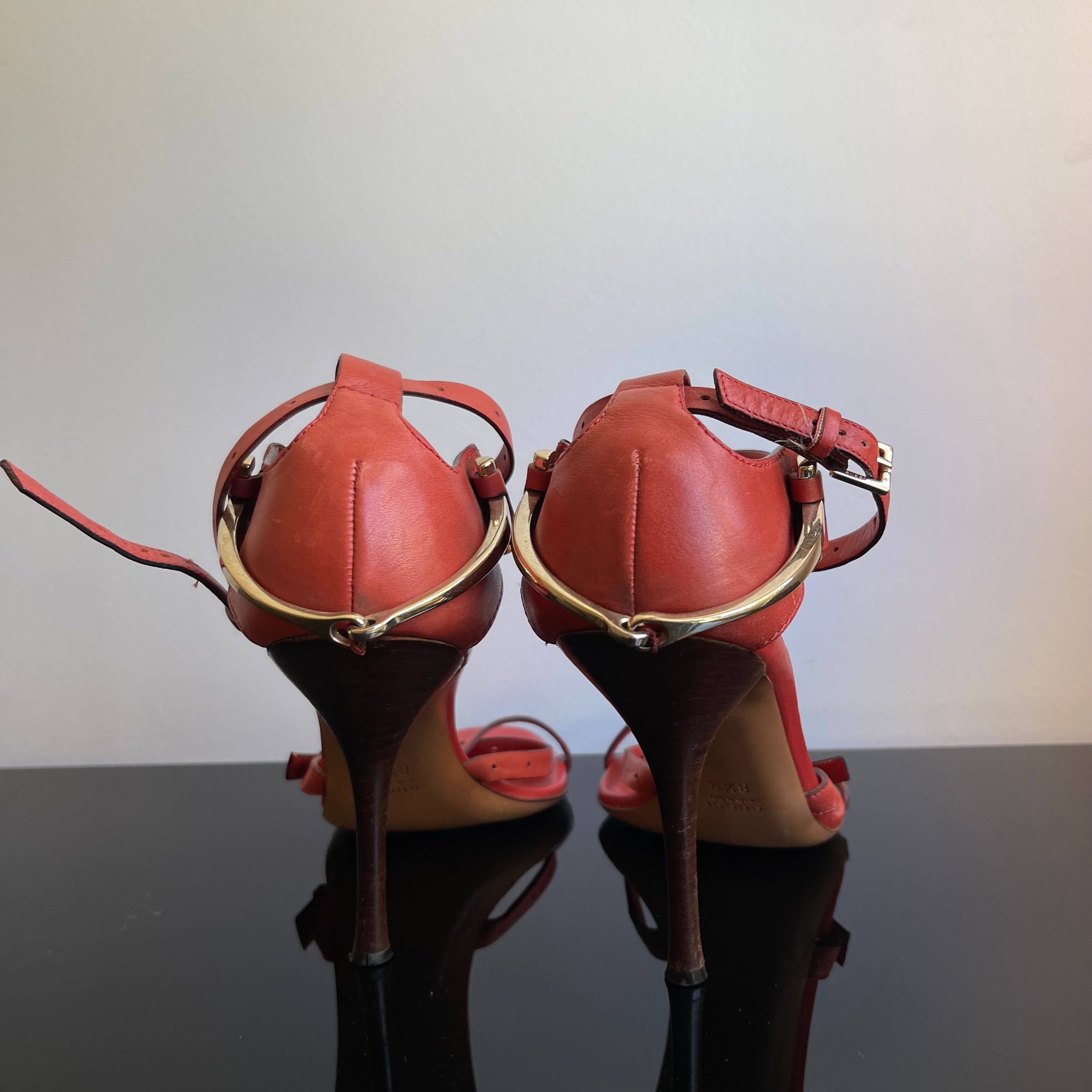Gucci Tom Ford Vintage Horsebit Red Leather Strappy Heels