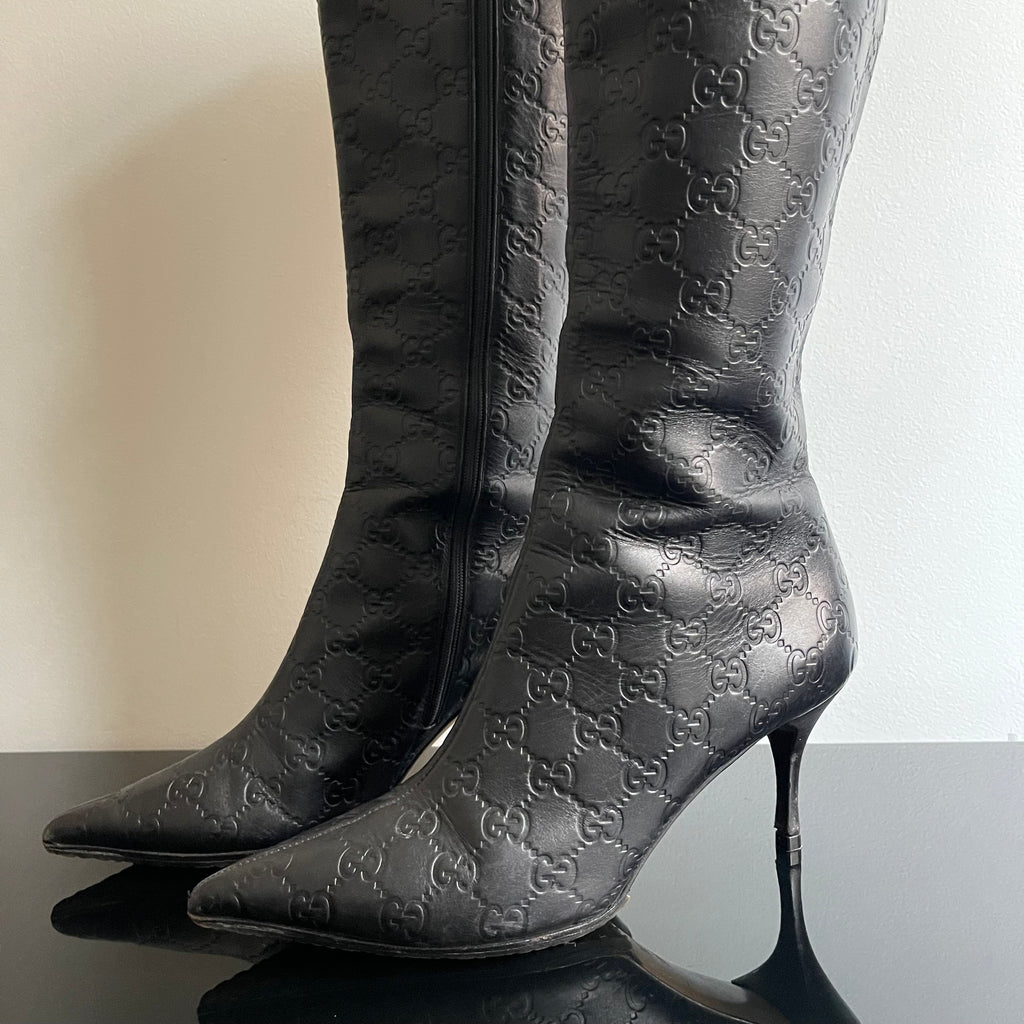 Gucci by Tom Ford Black Guccissima Monogram Leather Boots