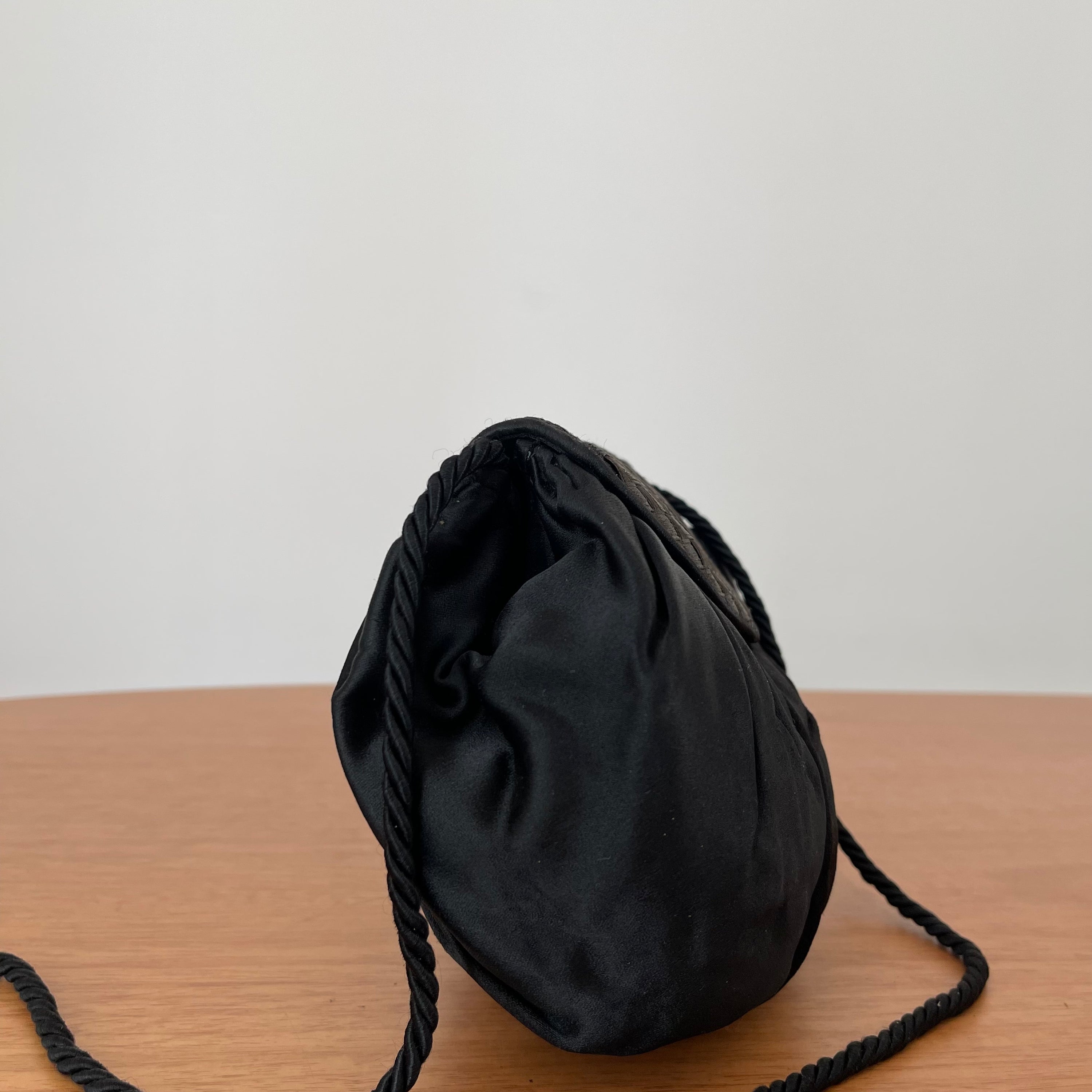 Fendi Vintage Black Satin And Braided Flap Evening Bag