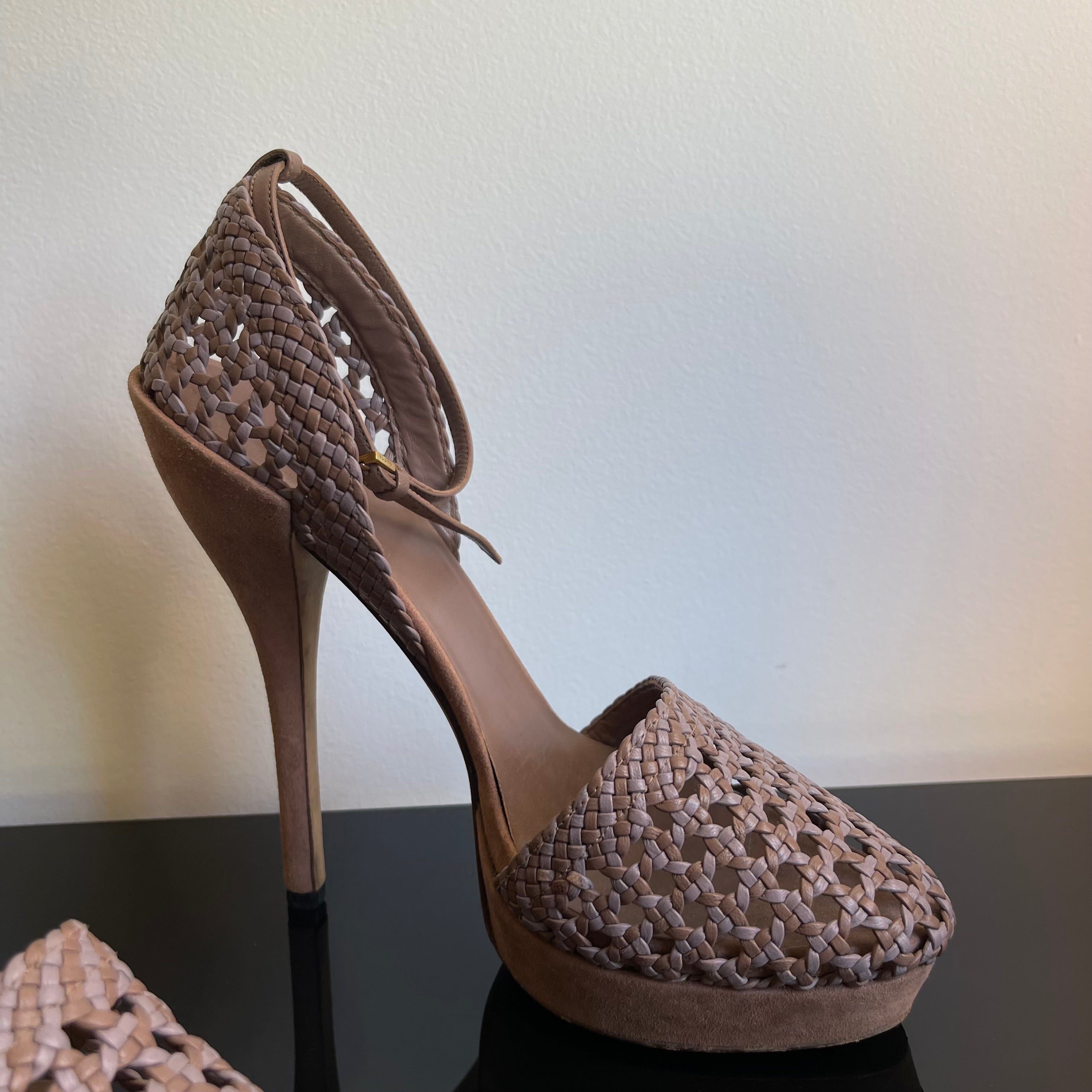 Gucci Suede Braided Accents D'Orsay Pumps