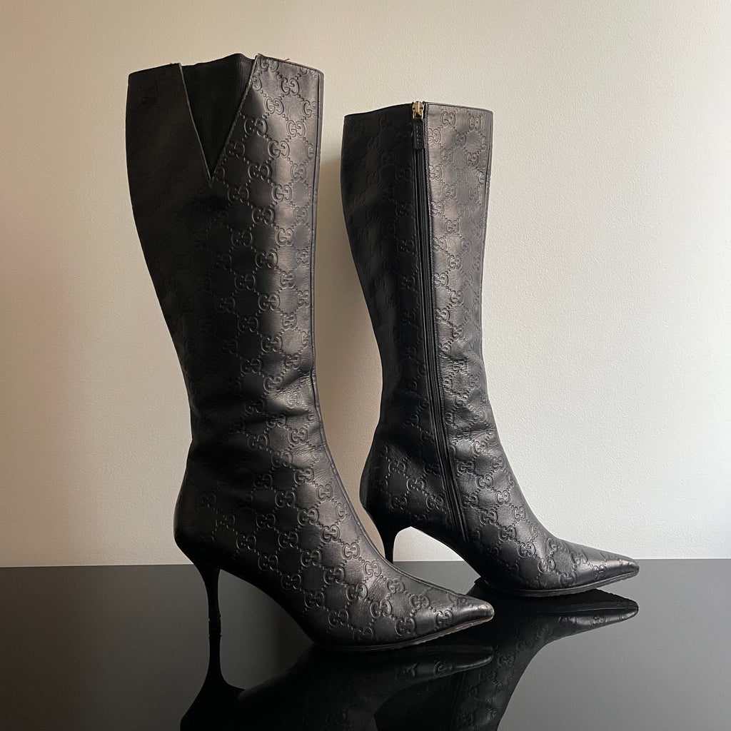 Gucci by Tom Ford Black Guccissima Monogram Leather Boots