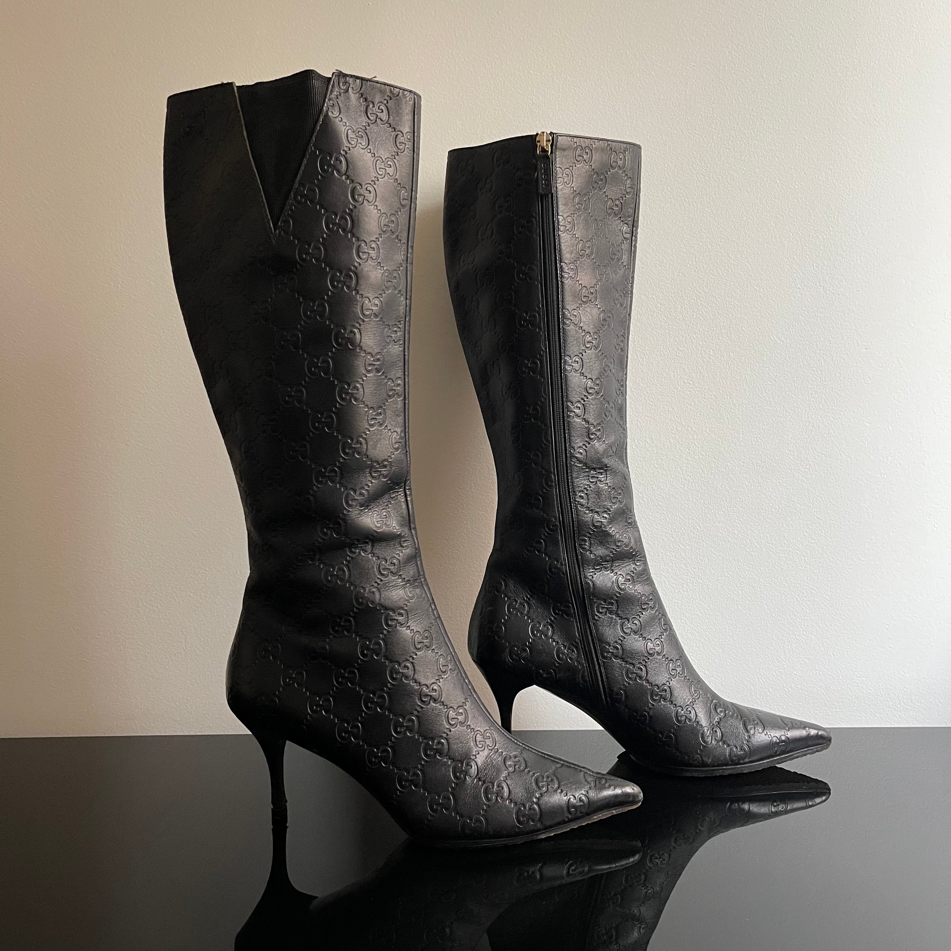 Gucci by Tom Ford Black Guccissima Monogram Leather Boots