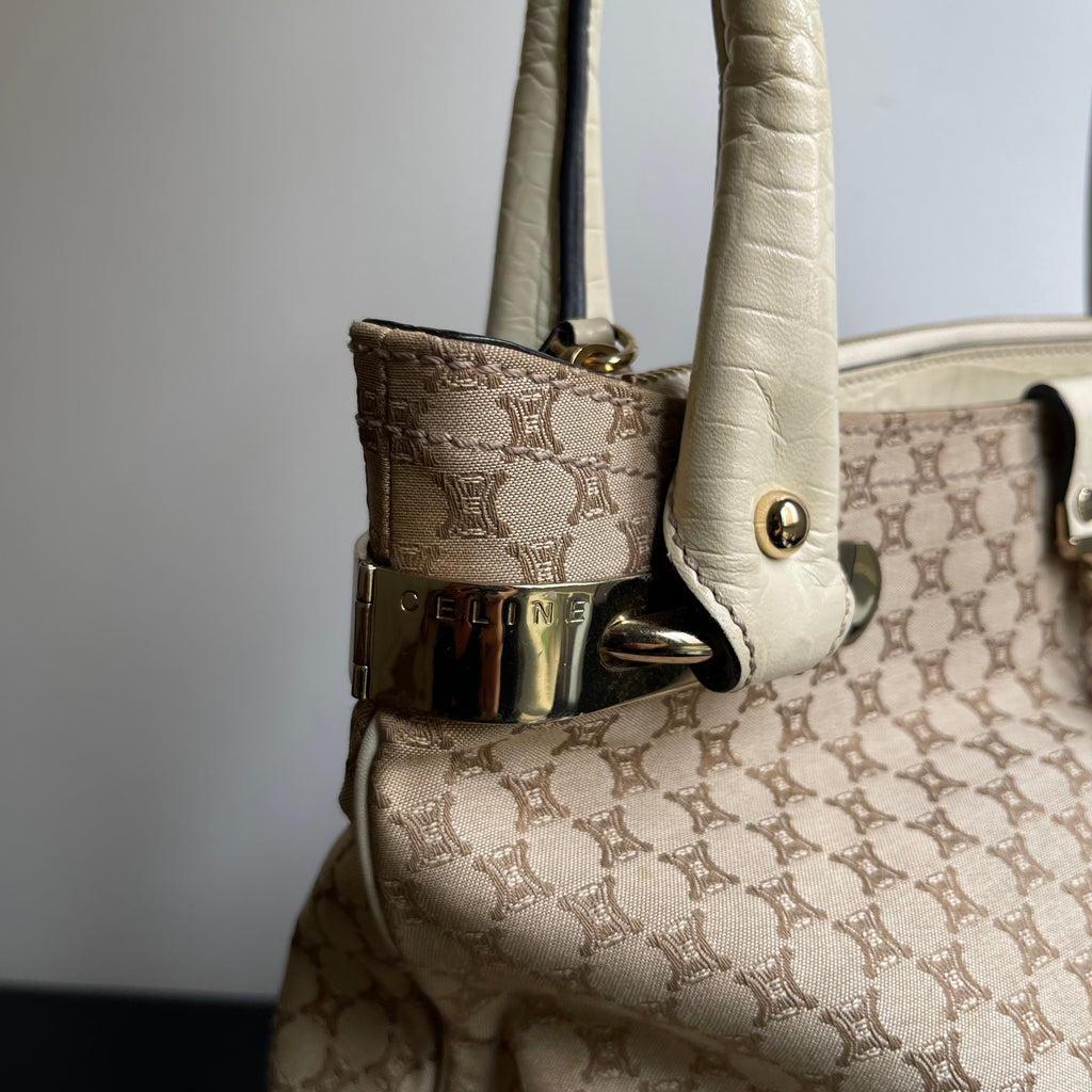 Céline Ivory Monogram Canvas Leather Tassel Bag