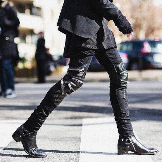 Saint Laurent Denim and Leather Biker Pants