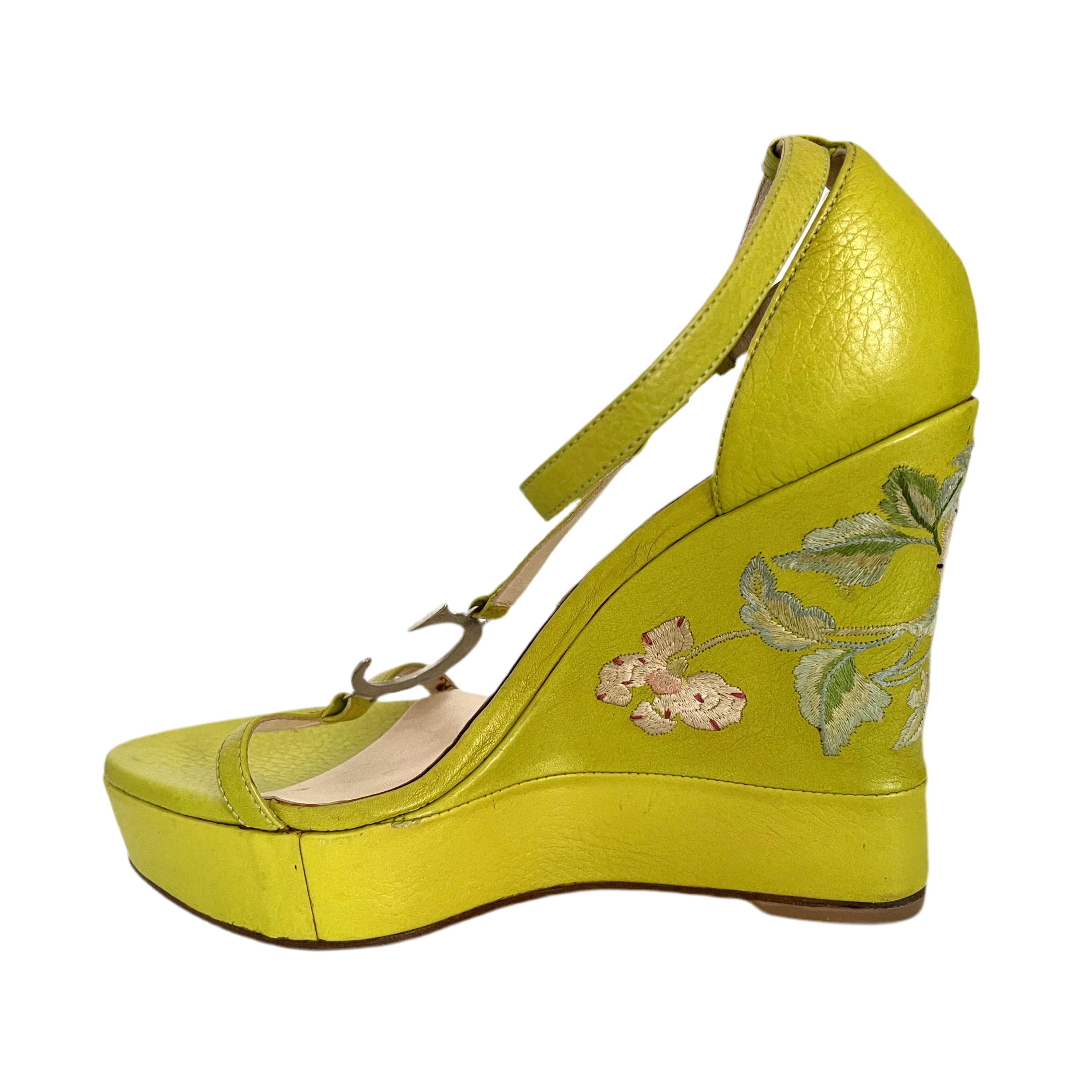 Christian Dior Green Floral Wedges