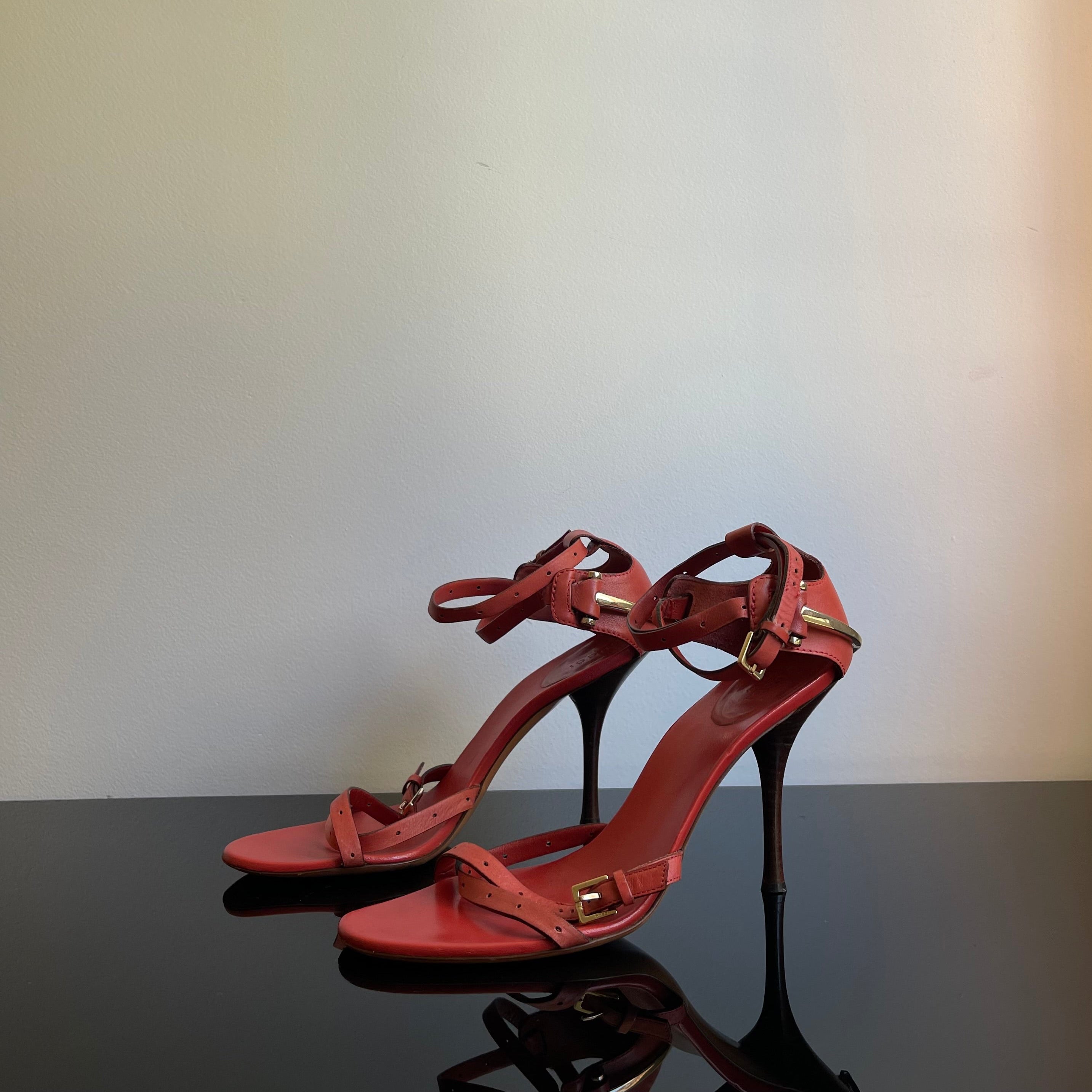 Gucci Tom Ford Vintage Horsebit Red Leather Strappy Heels