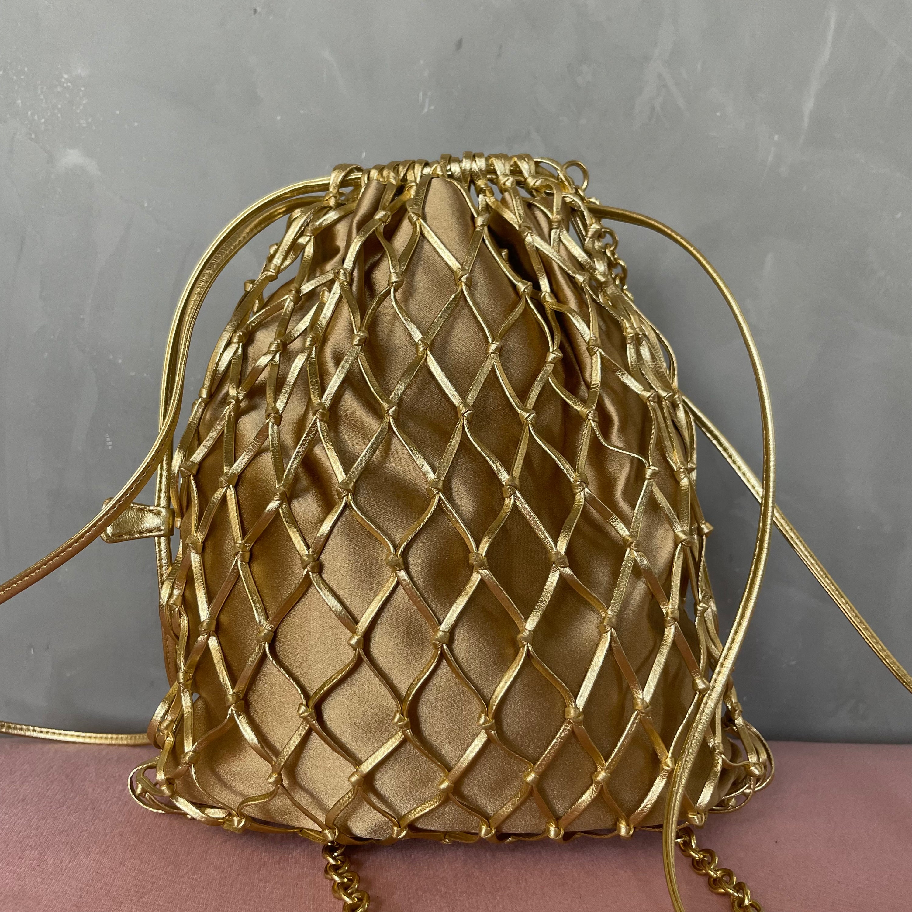 Prada Gold Bucket Satin Bag