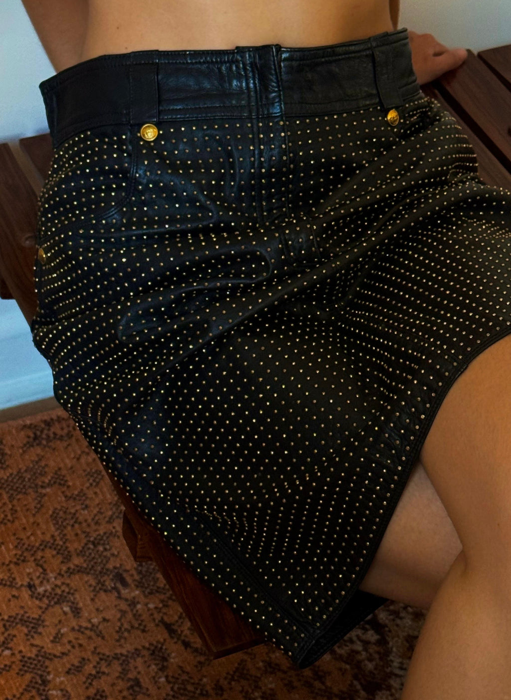 Gianni Versace 90s Studded Leather Skirt