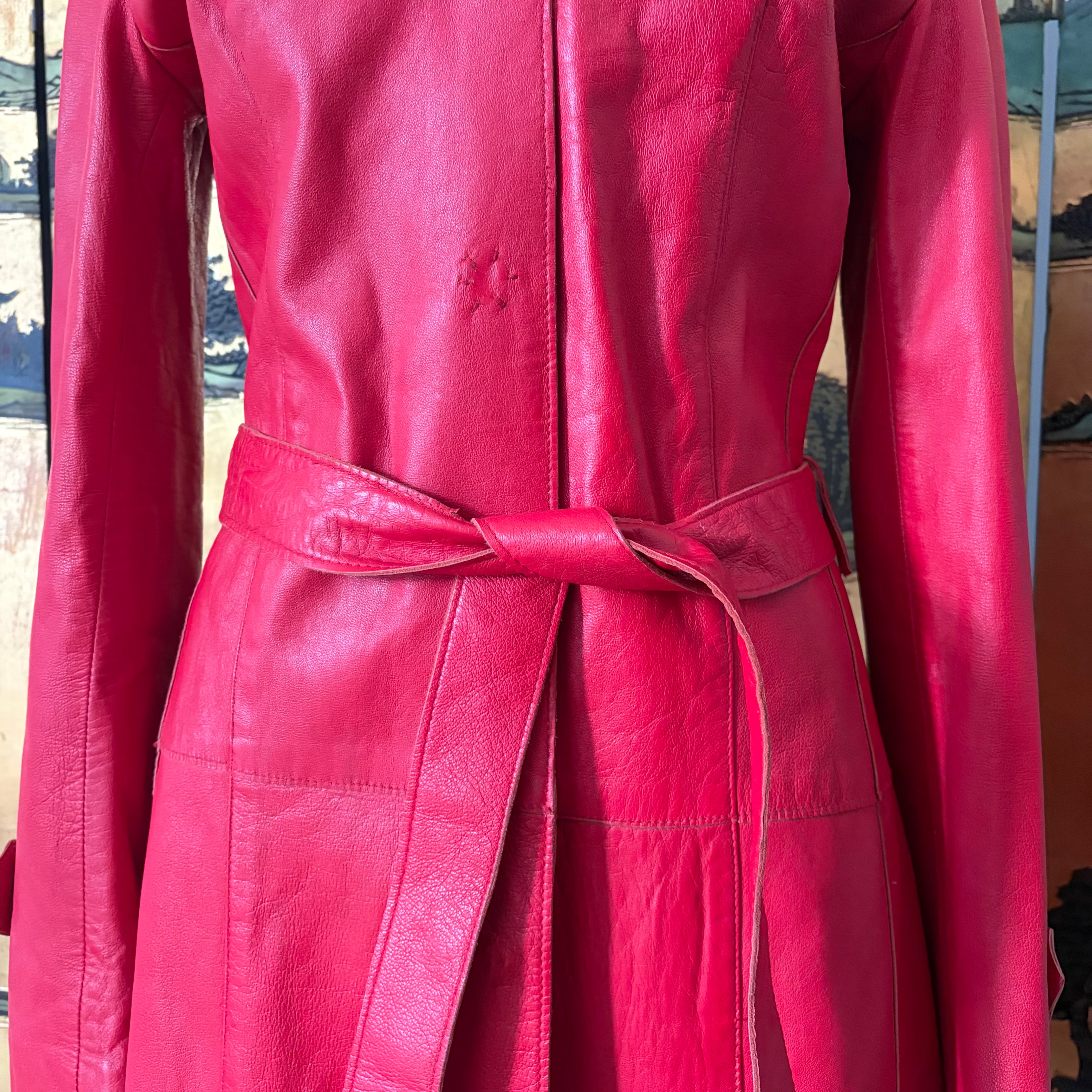 Dolce & Gabbana Red Leather Trench Coat