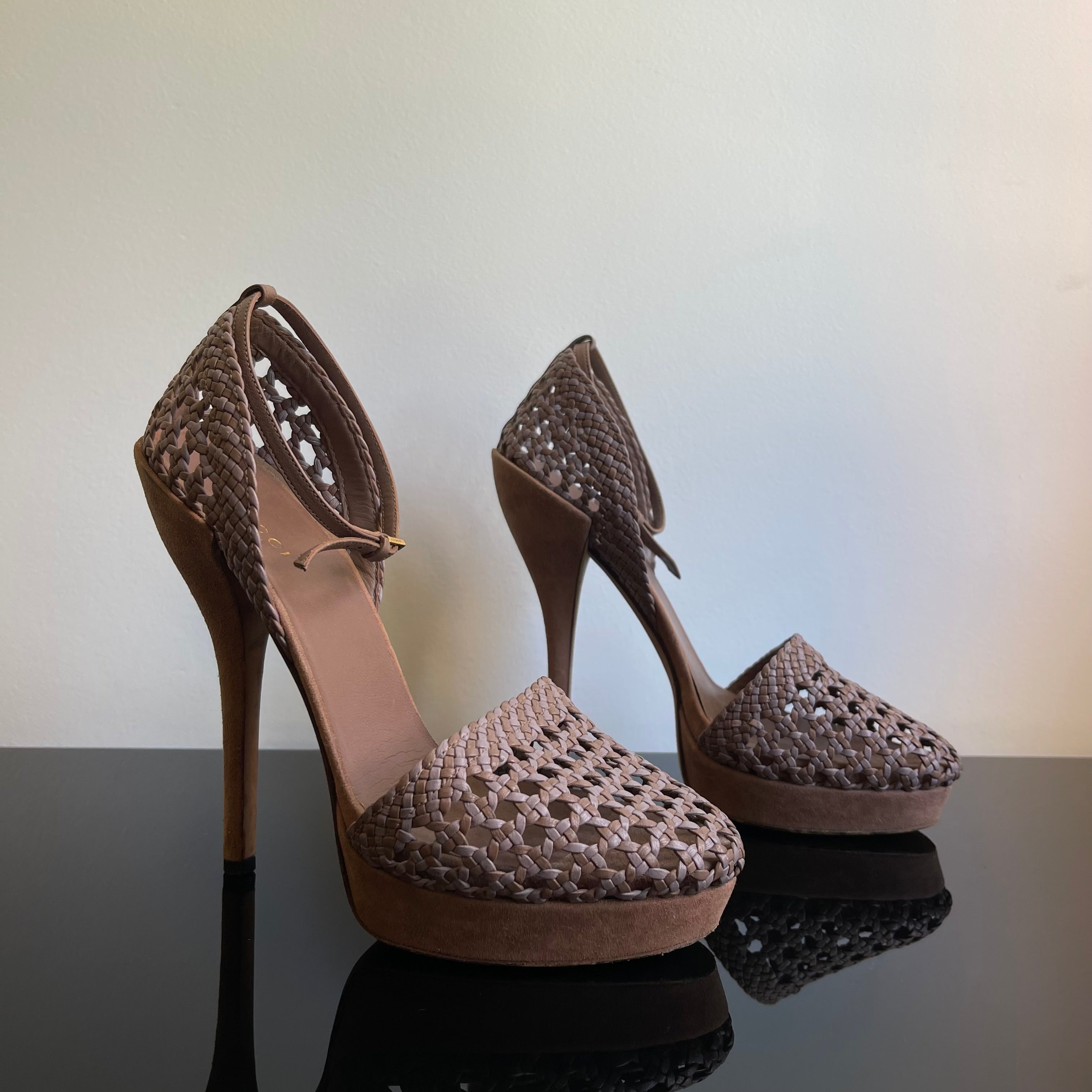 Gucci Suede Braided Accents D'Orsay Pumps