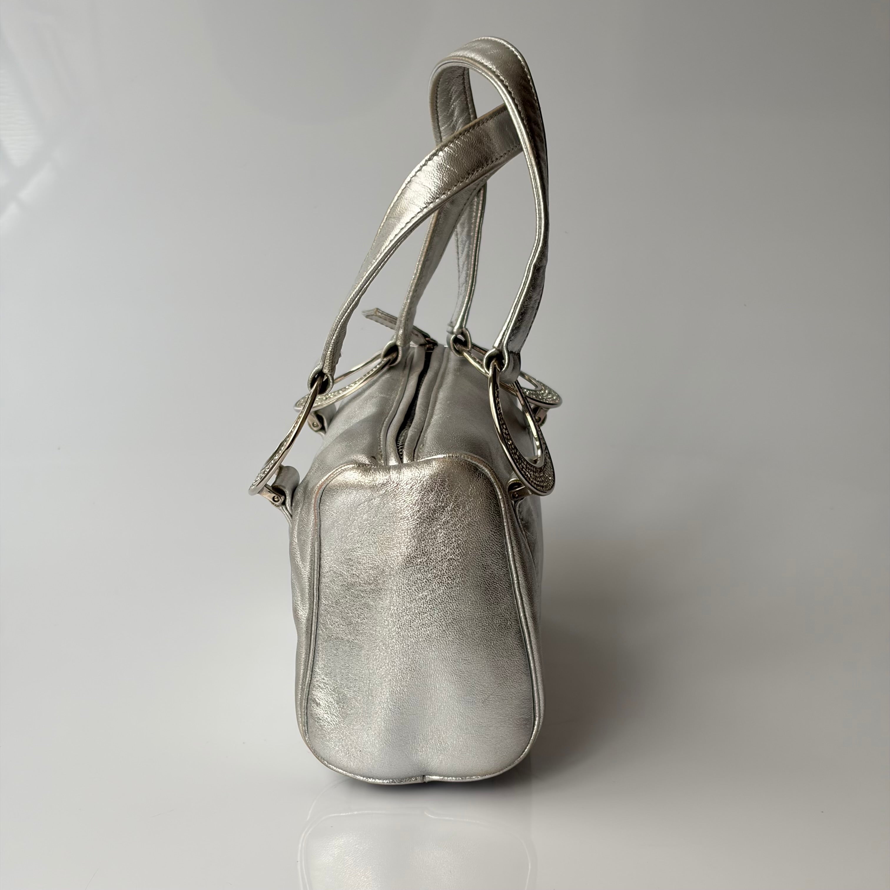 Gianni Versace Silver Leather Mini Barrel Bag