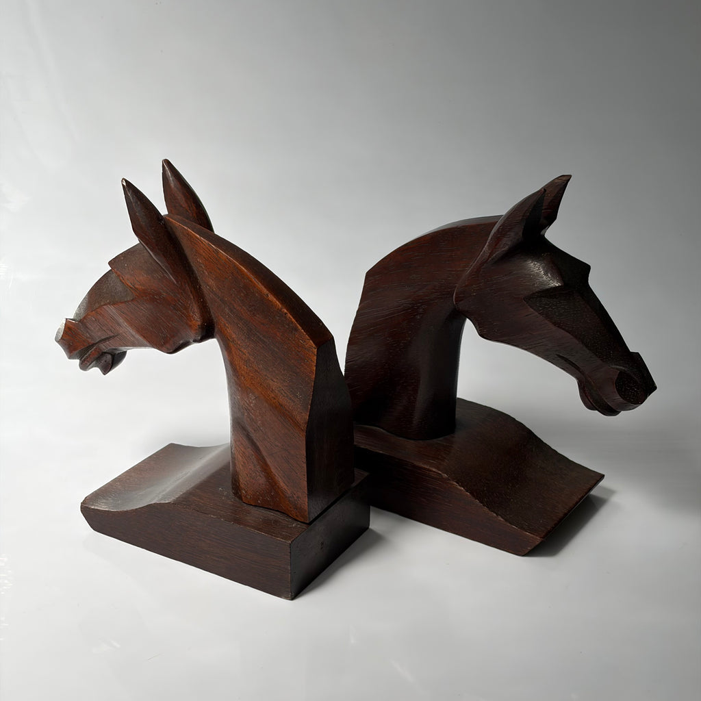 Art Deco Wood Horses Serre Livres