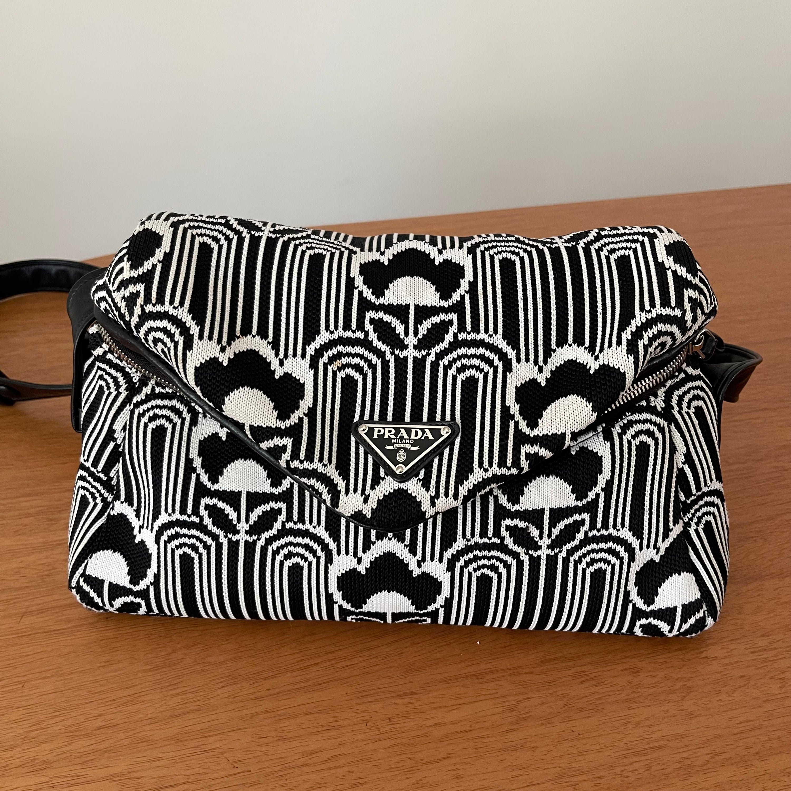 Prada Signaux Jacquard Knit and Leather Bag