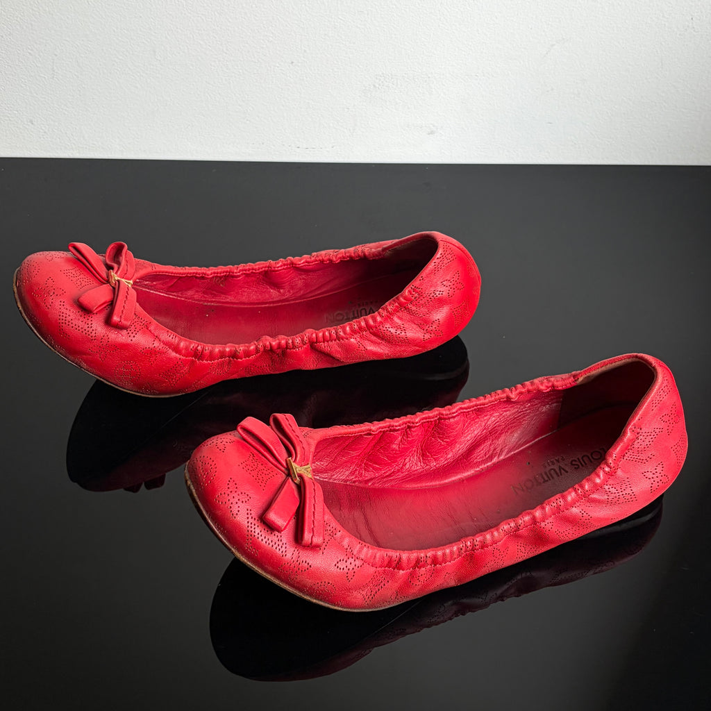Louis Vuitton Monogram Mahina Red Leather Elba Ballet Flats