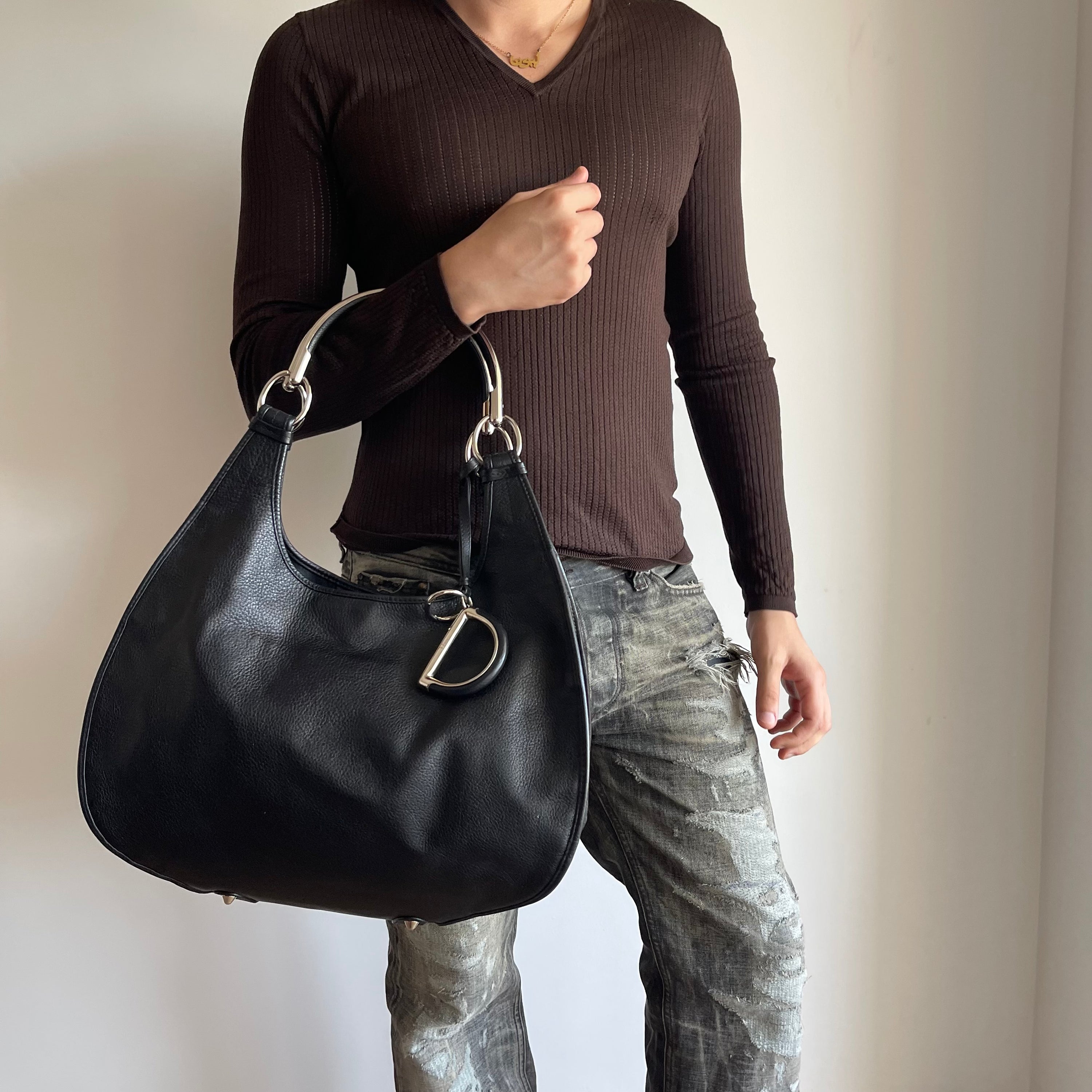 Christian Dior D Leather Shoulder Bag