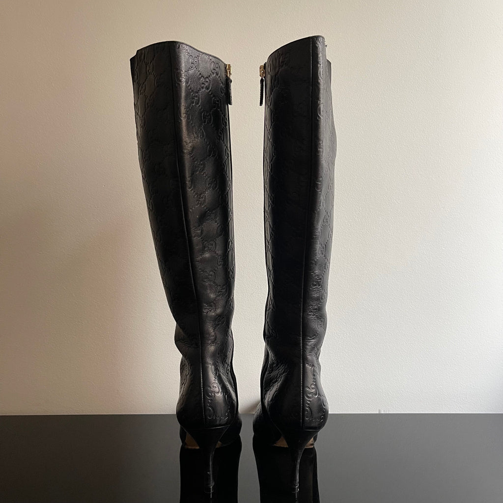 Gucci by Tom Ford Black Guccissima Monogram Leather Boots