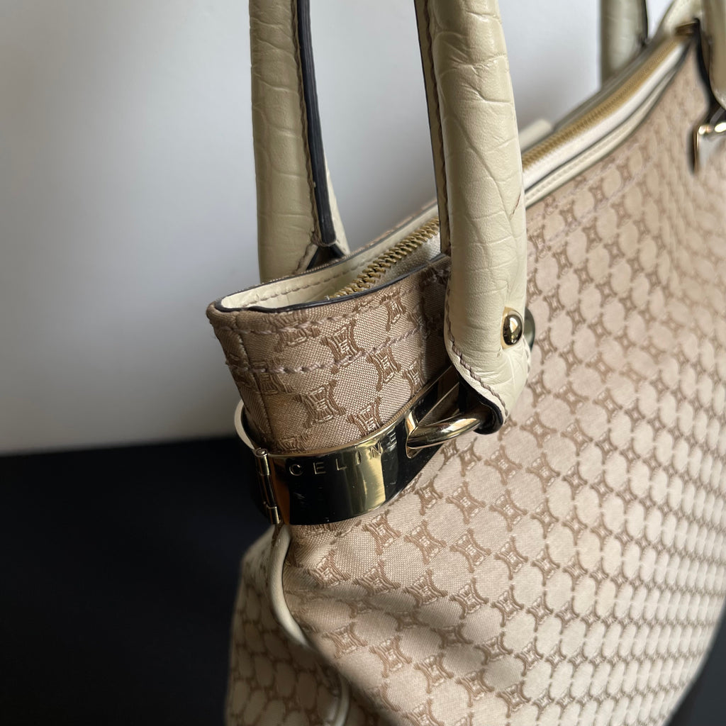 Céline Ivory Monogram Canvas Leather Tassel Bag