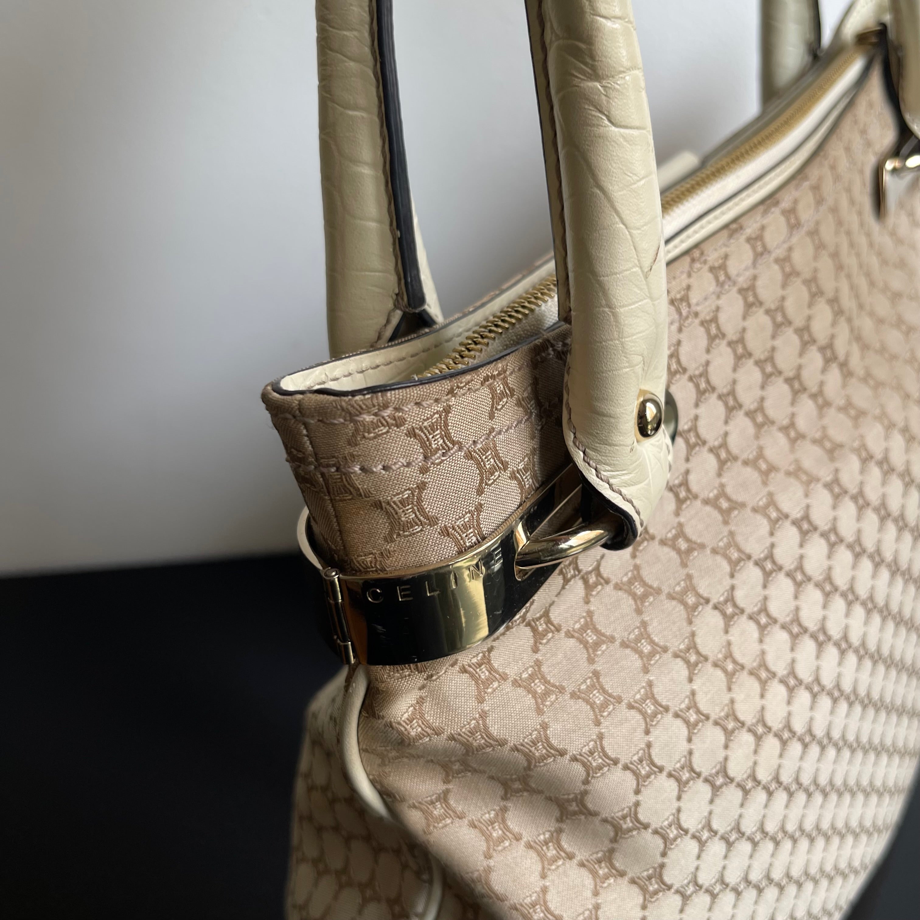 Céline Ivory Monogram Canvas Leather Tassel Bag