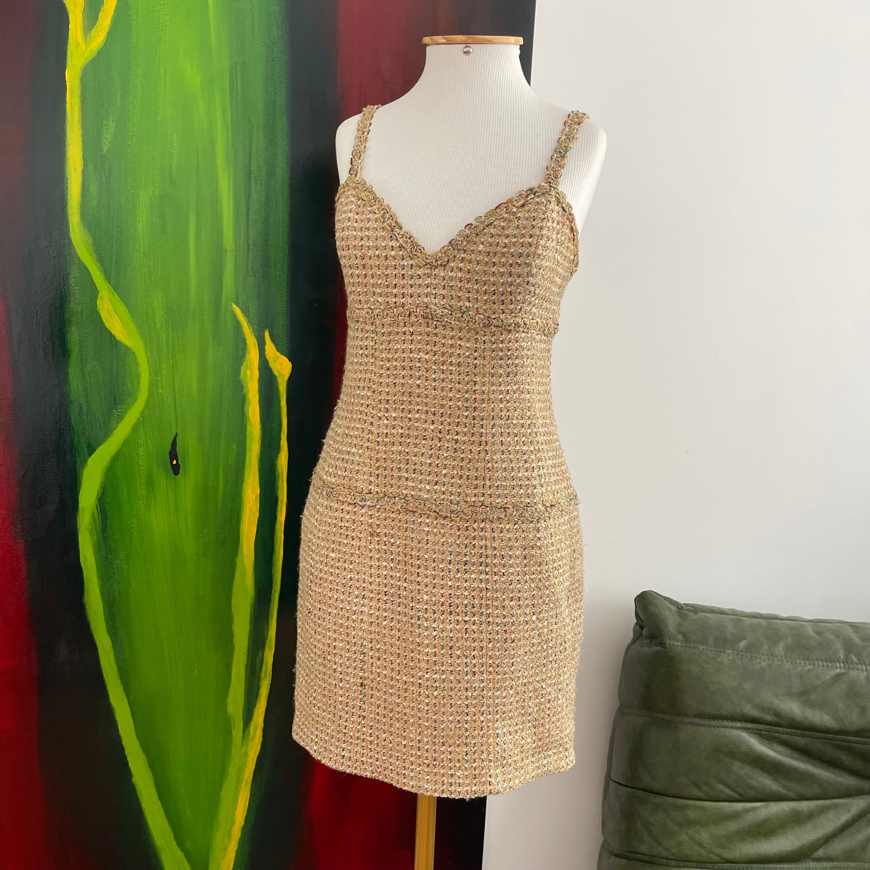 Chanel Tweed Gold Mini Dress Spring 1994
