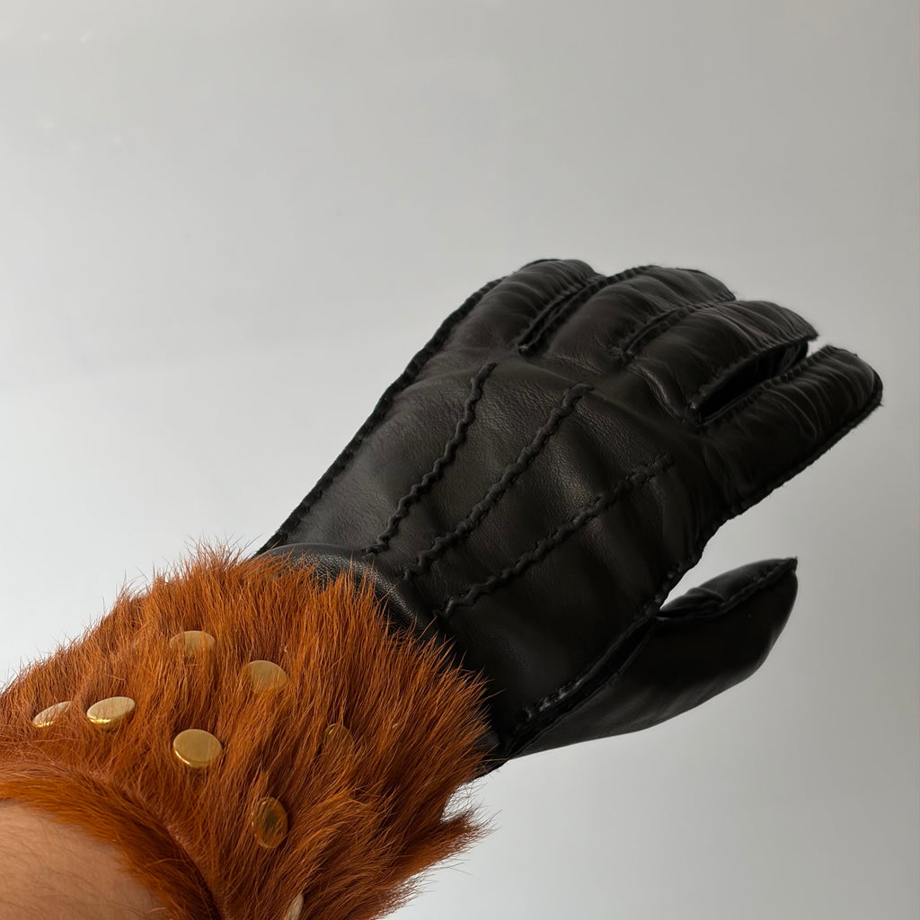 Prada Studded Fur-Cuff Leather Gloves