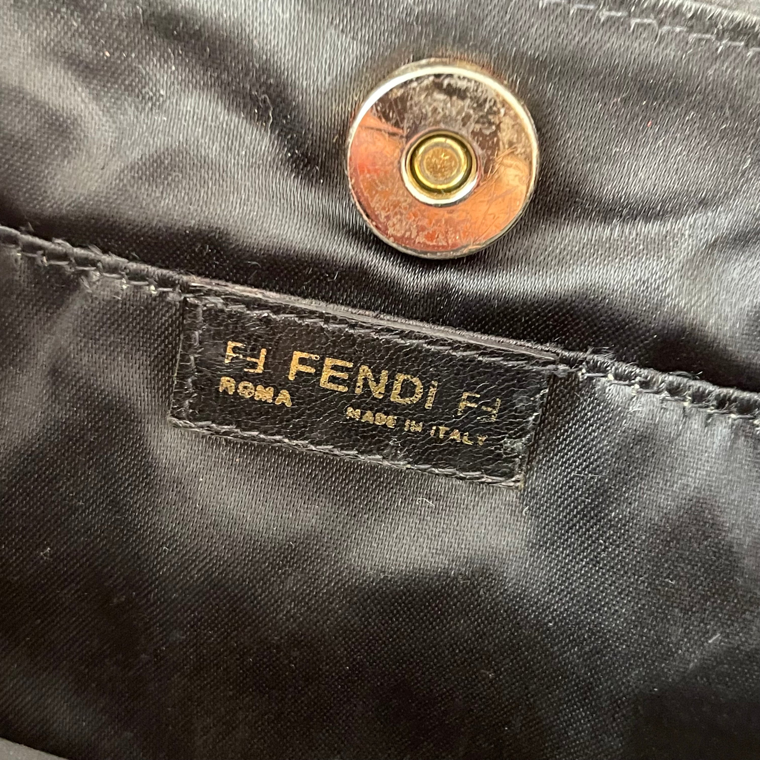 Fendi Vintage Black Satin And Braided Flap Evening Bag