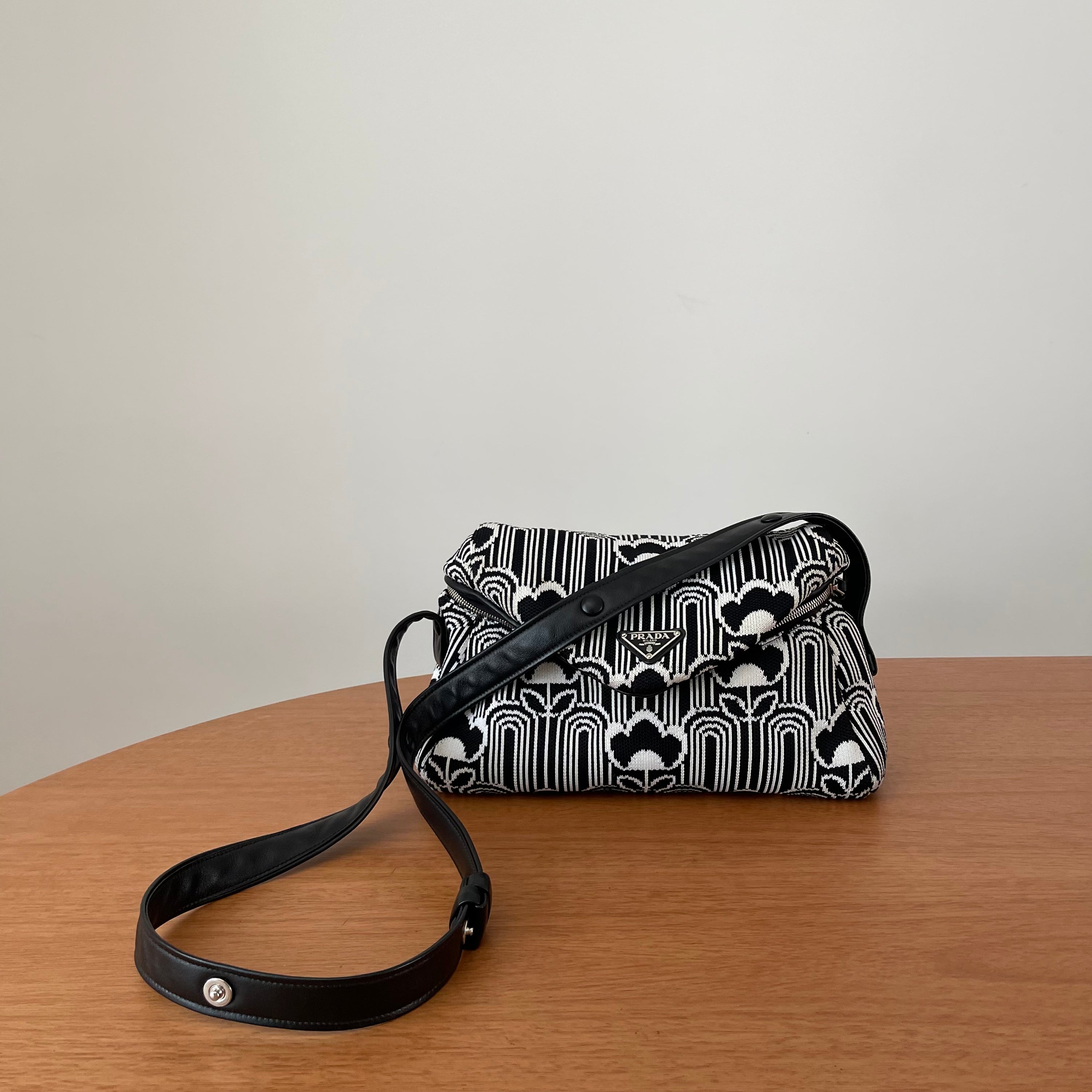 Prada Signaux Jacquard Knit and Leather Bag