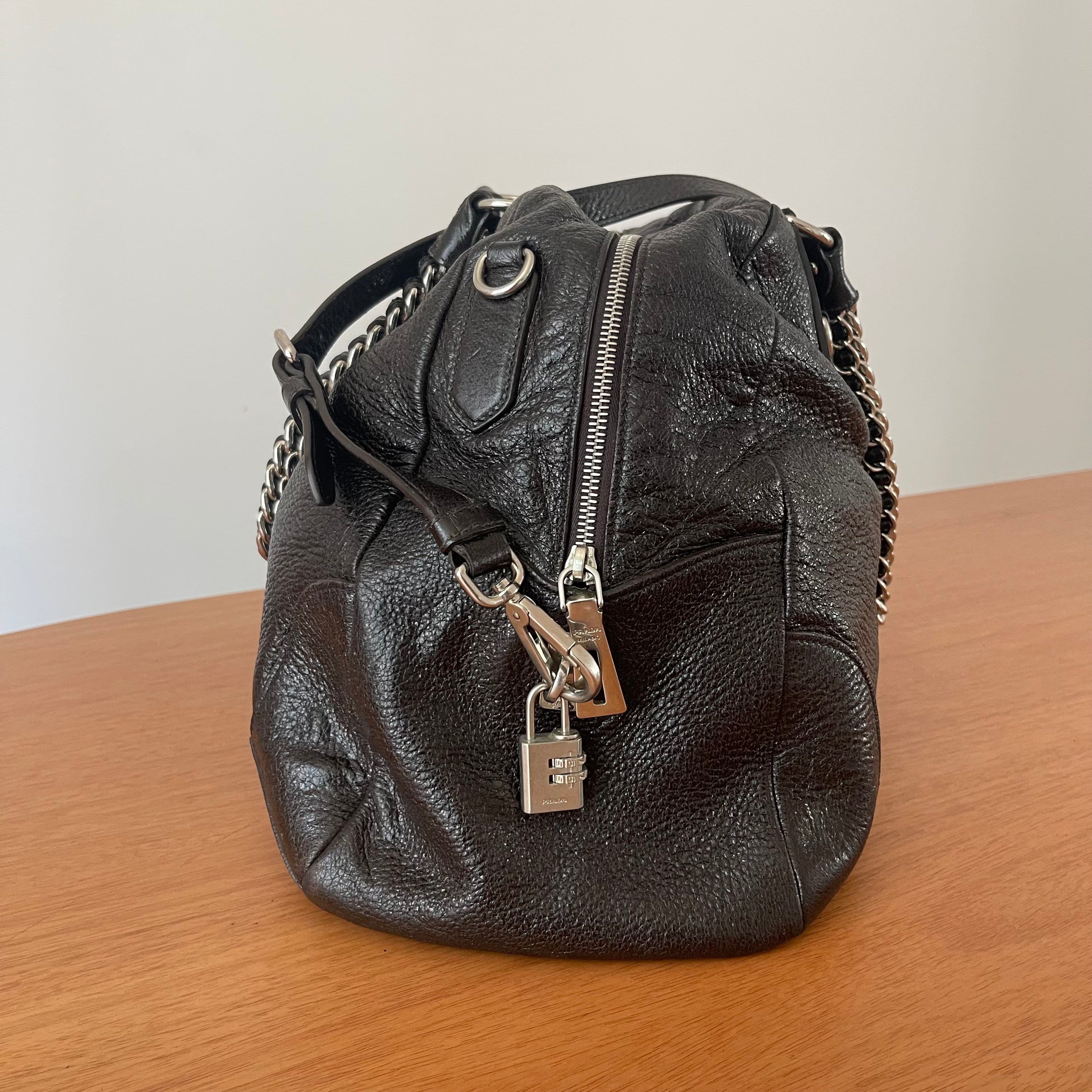Prada Shimmering Leather Top Handle Bag