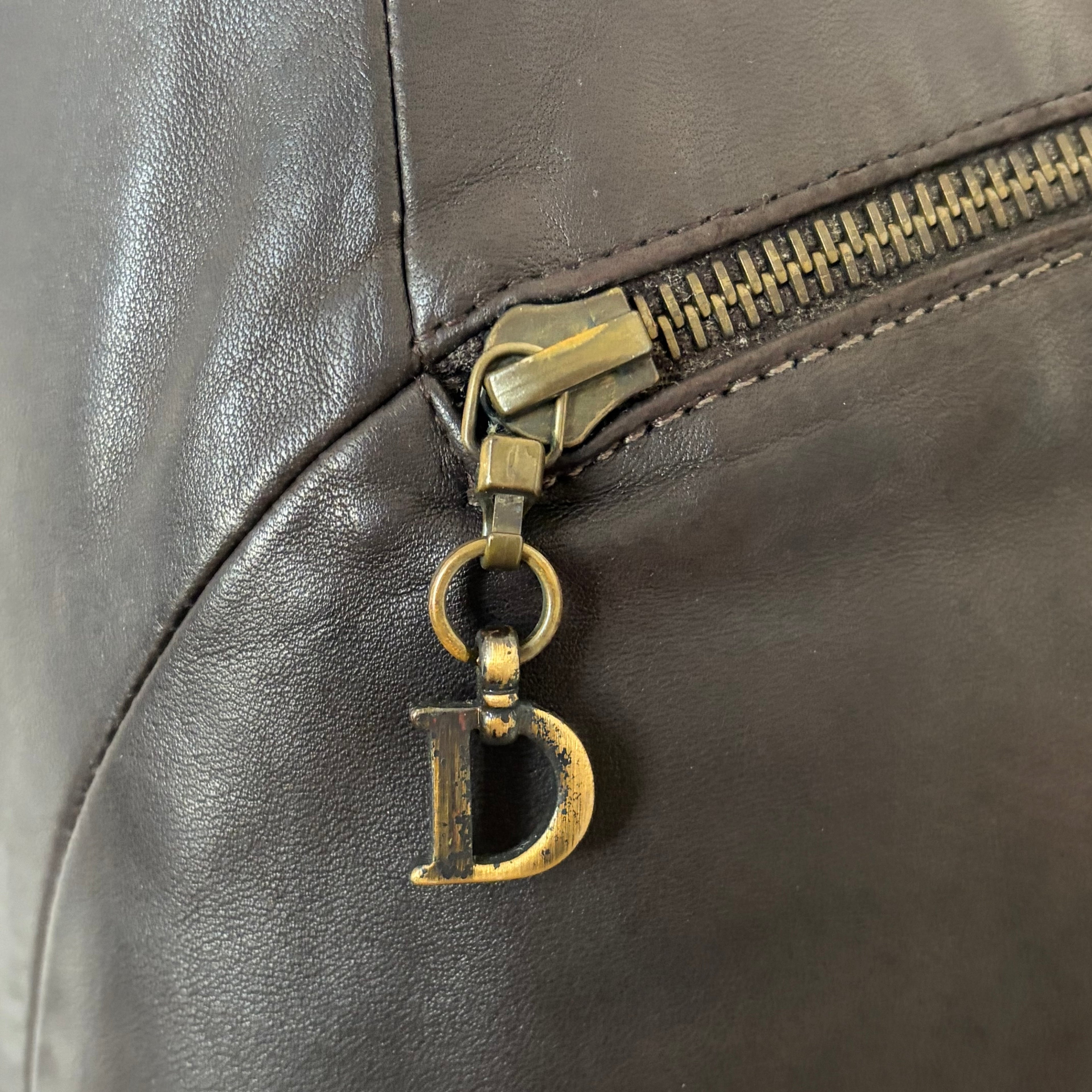 Christian Dior F/W 2000 brown leather zipper skirt
