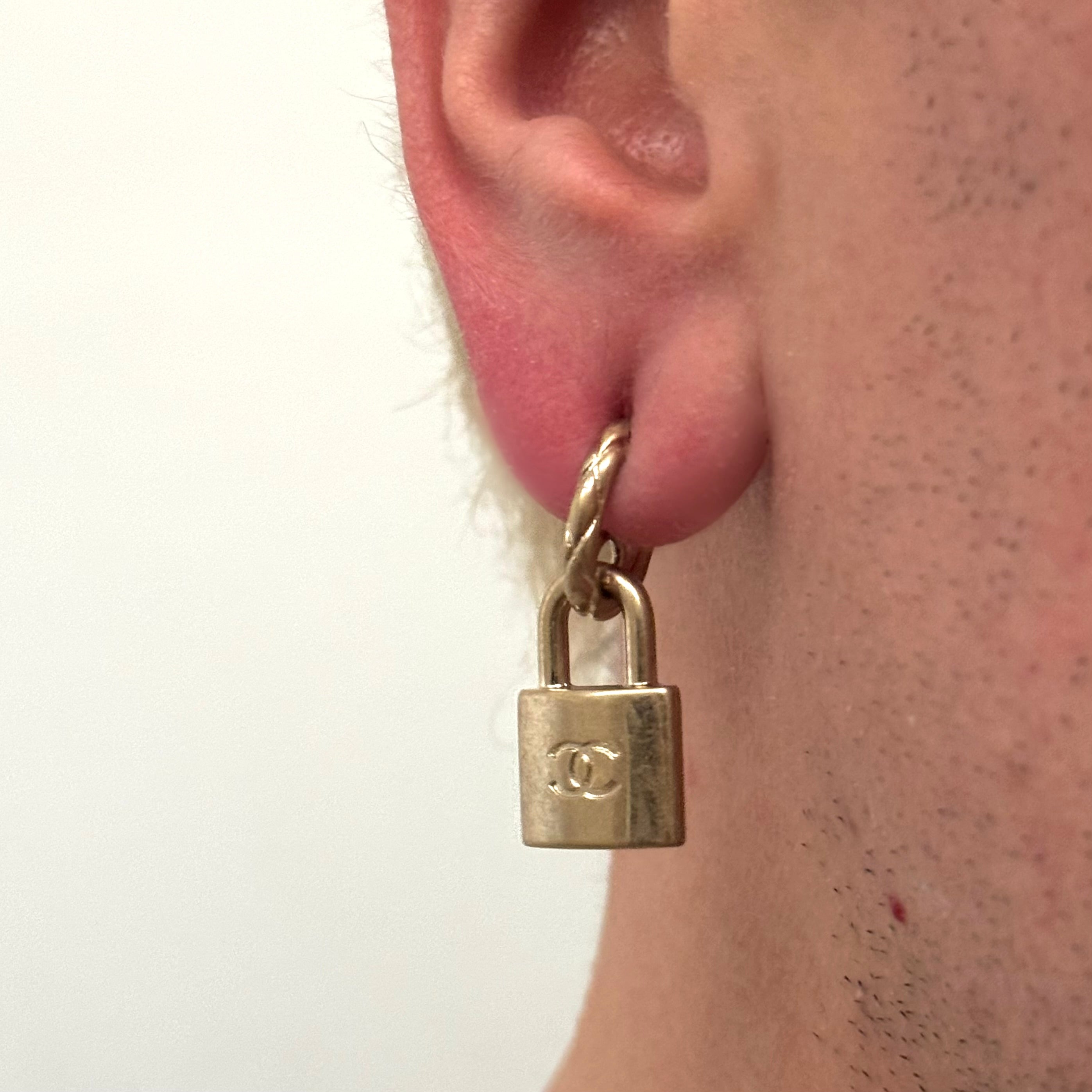 Chanel Metal Lock Drop Earring