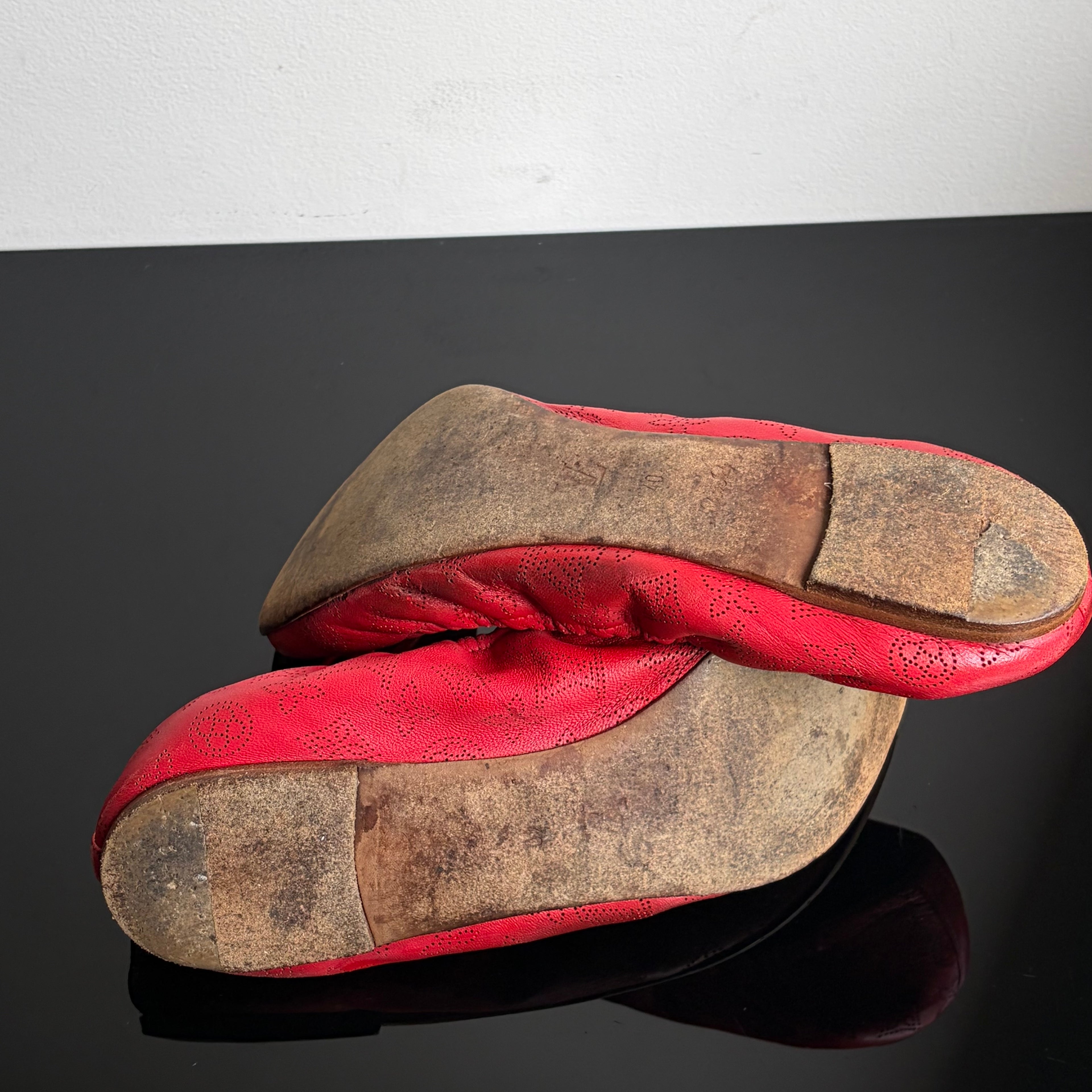 Louis Vuitton Monogram Mahina Red Leather Elba Ballet Flats