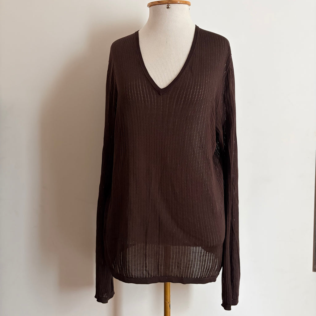 Gucci Cristiano Ronaldo Brown Wool Silk Knit V-neck Sweater