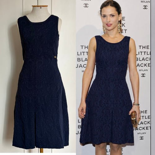 Chanel Blue Embossed Jacquard Knit Dress