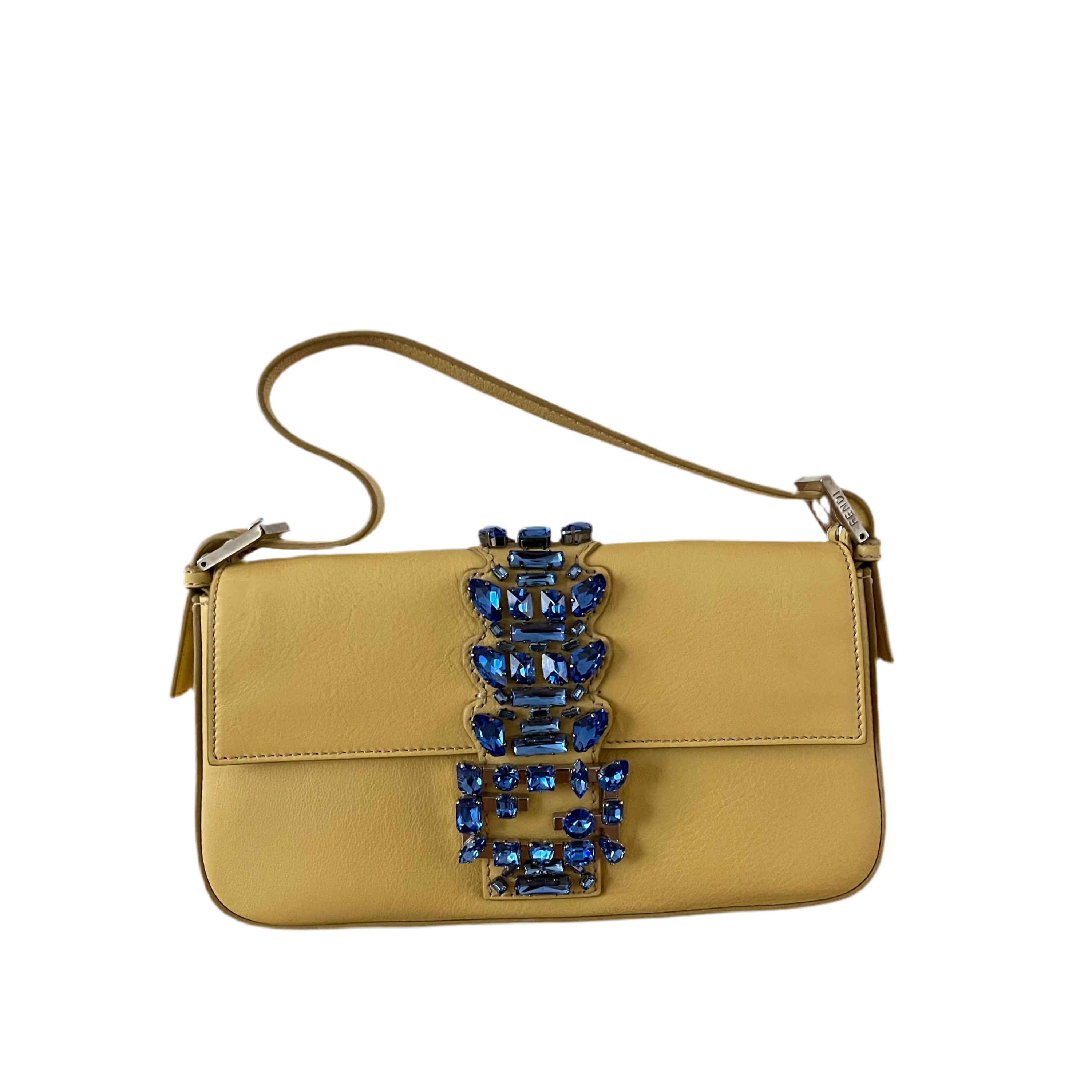 Fendi Yellow Crystal Embellished Baguette