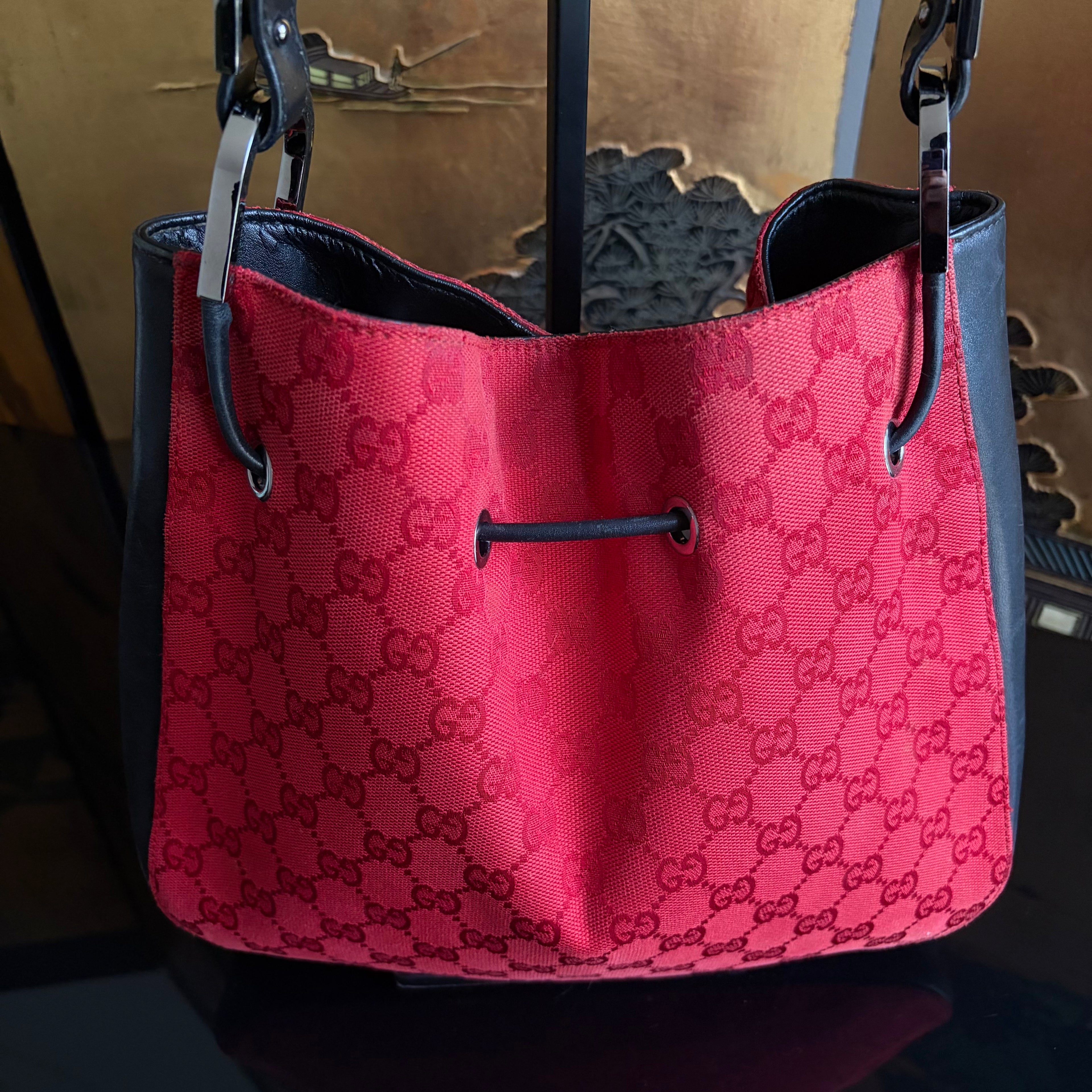 Gucci 90’s Red GG Drawstring Shoulder Bag by Tom Ford