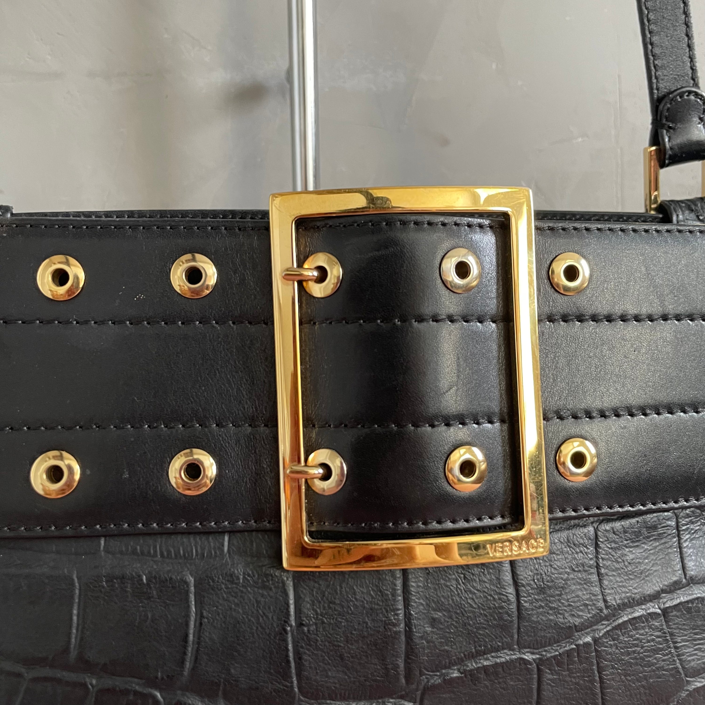Gianni Versace Leather Croco Shoulder Bag
