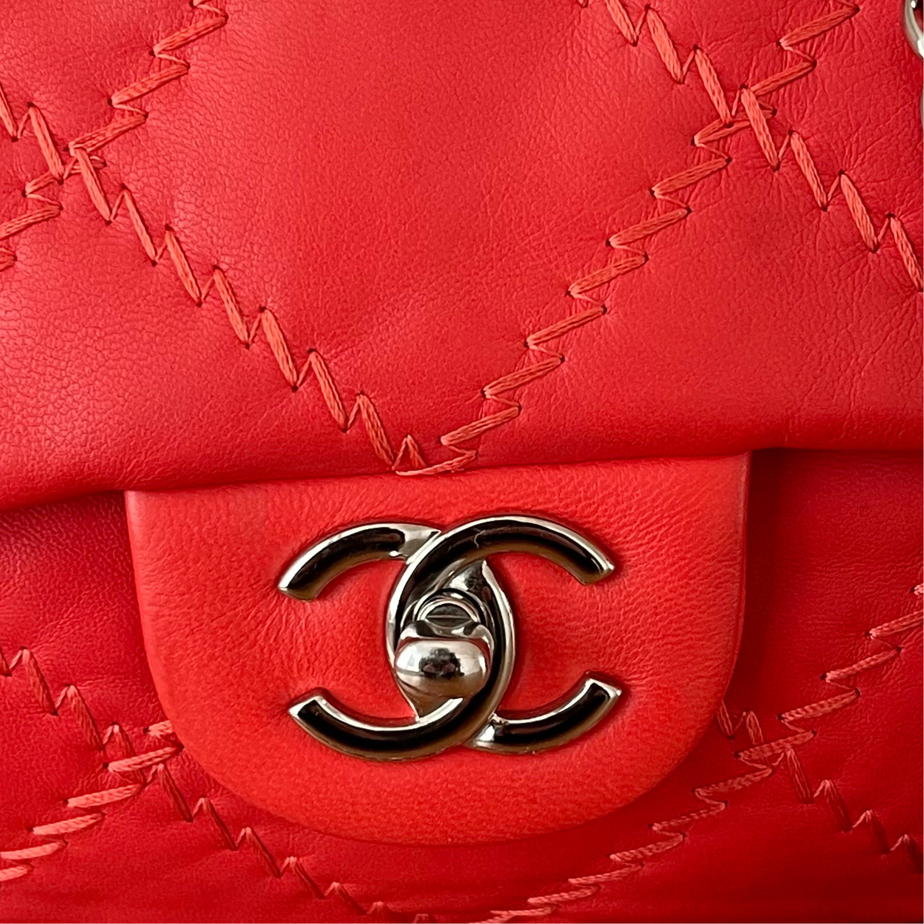Chanel Wild Stitch Flap Red Lambskin Shoulder Bag