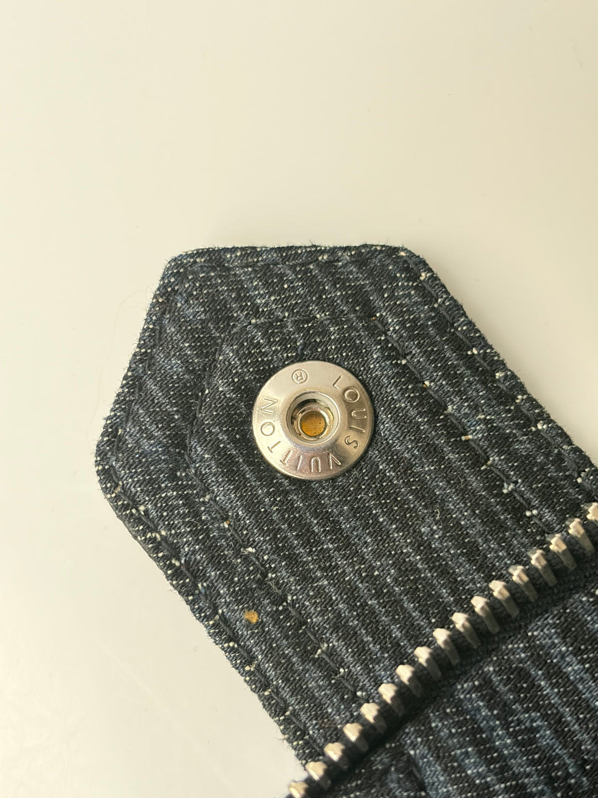 Louis Vuitton 2014 Blue Denim Leather Logo Zip Dress