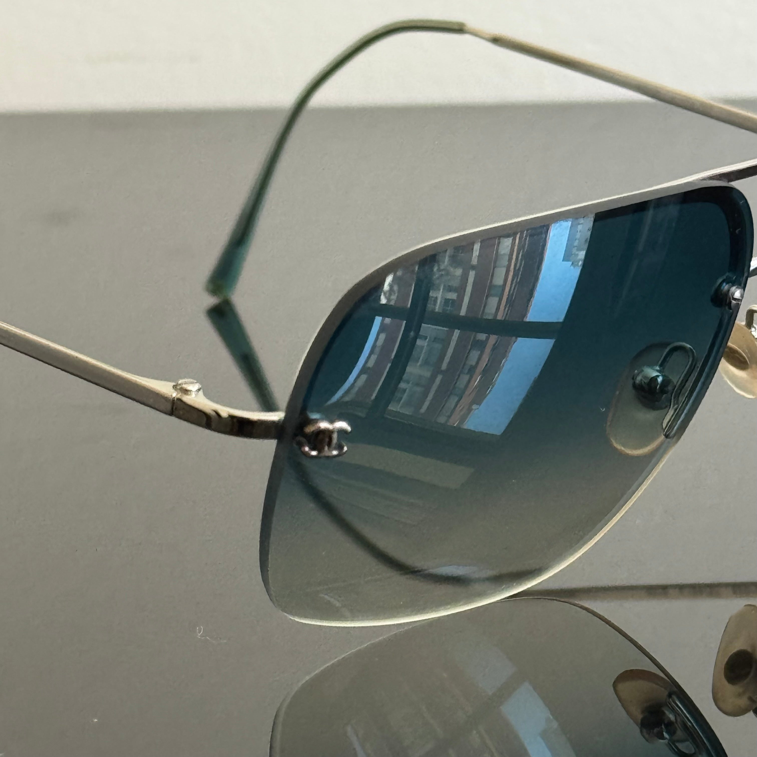 Chanel 2000s Blue Aviator Sunglasses