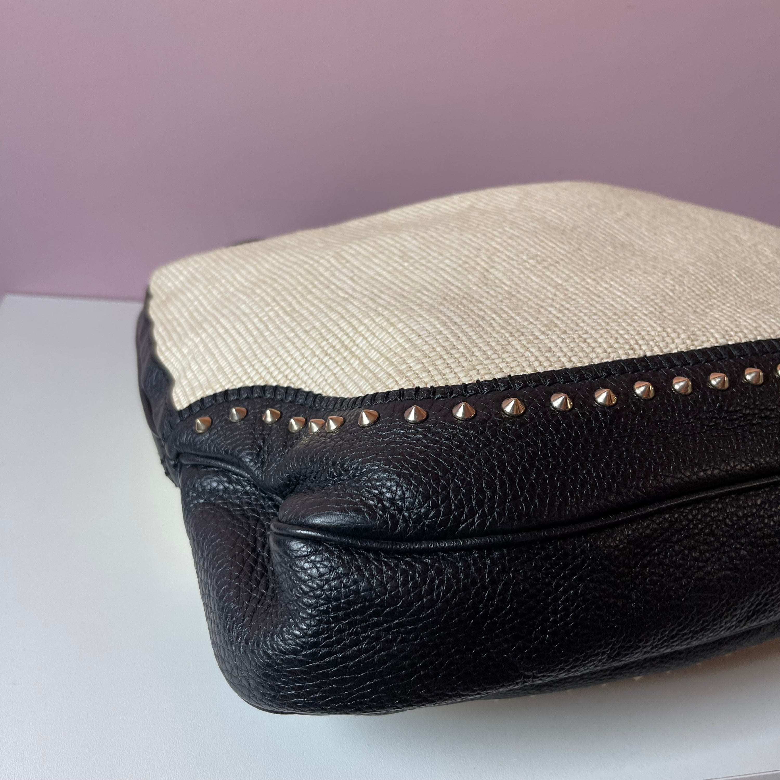 Gucci Raffia and Leather Studded New Jackie Large Shoulder Bag