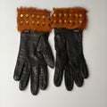 Prada Studded Fur-Cuff Leather Gloves