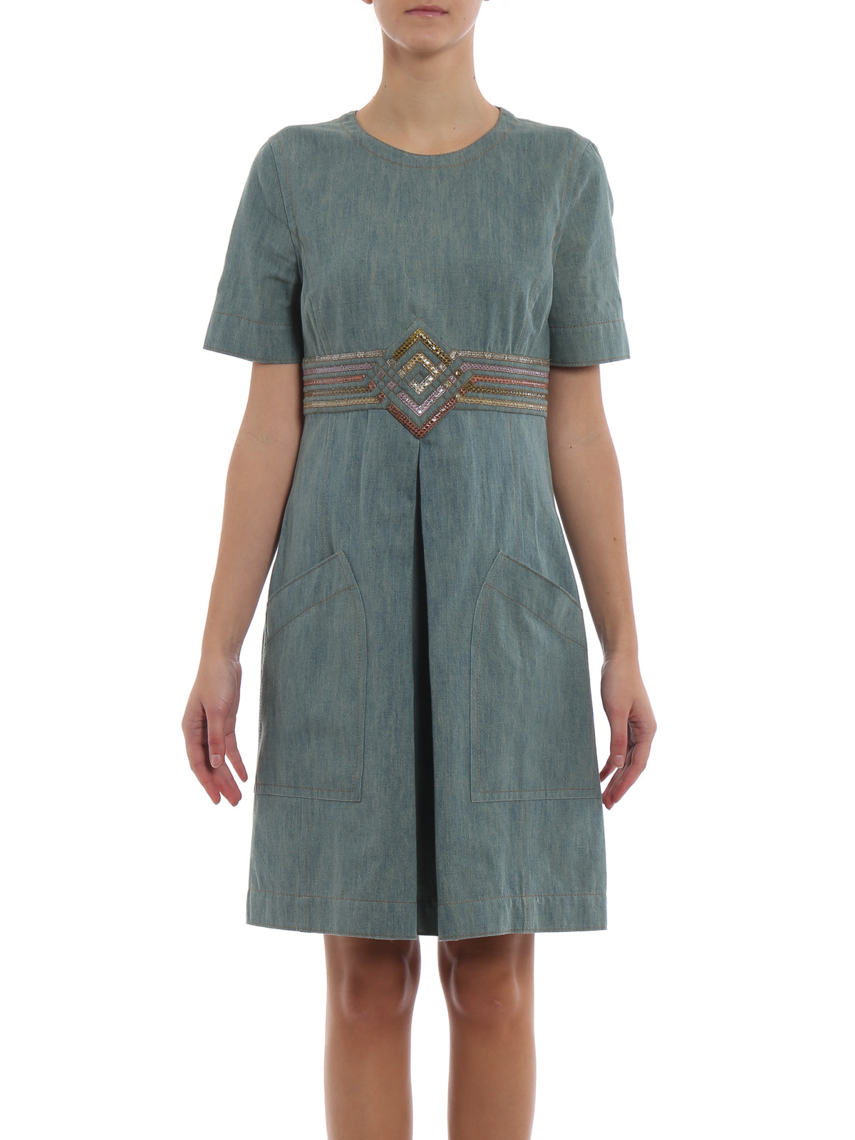 Bottega Veneta Denim dress with Python Effect Details