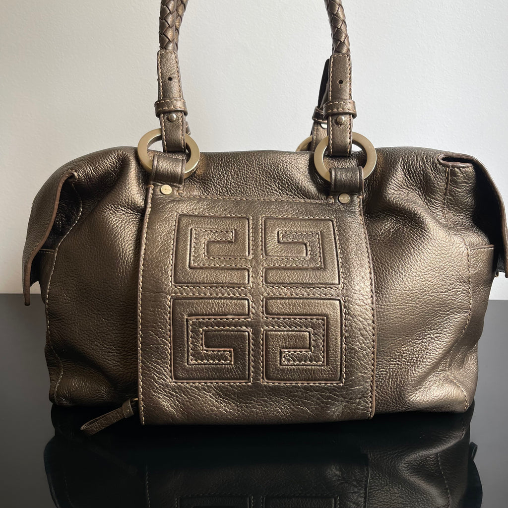Givenchy Metallic Soft Leather Logo Embossed Braided Handle Satchel