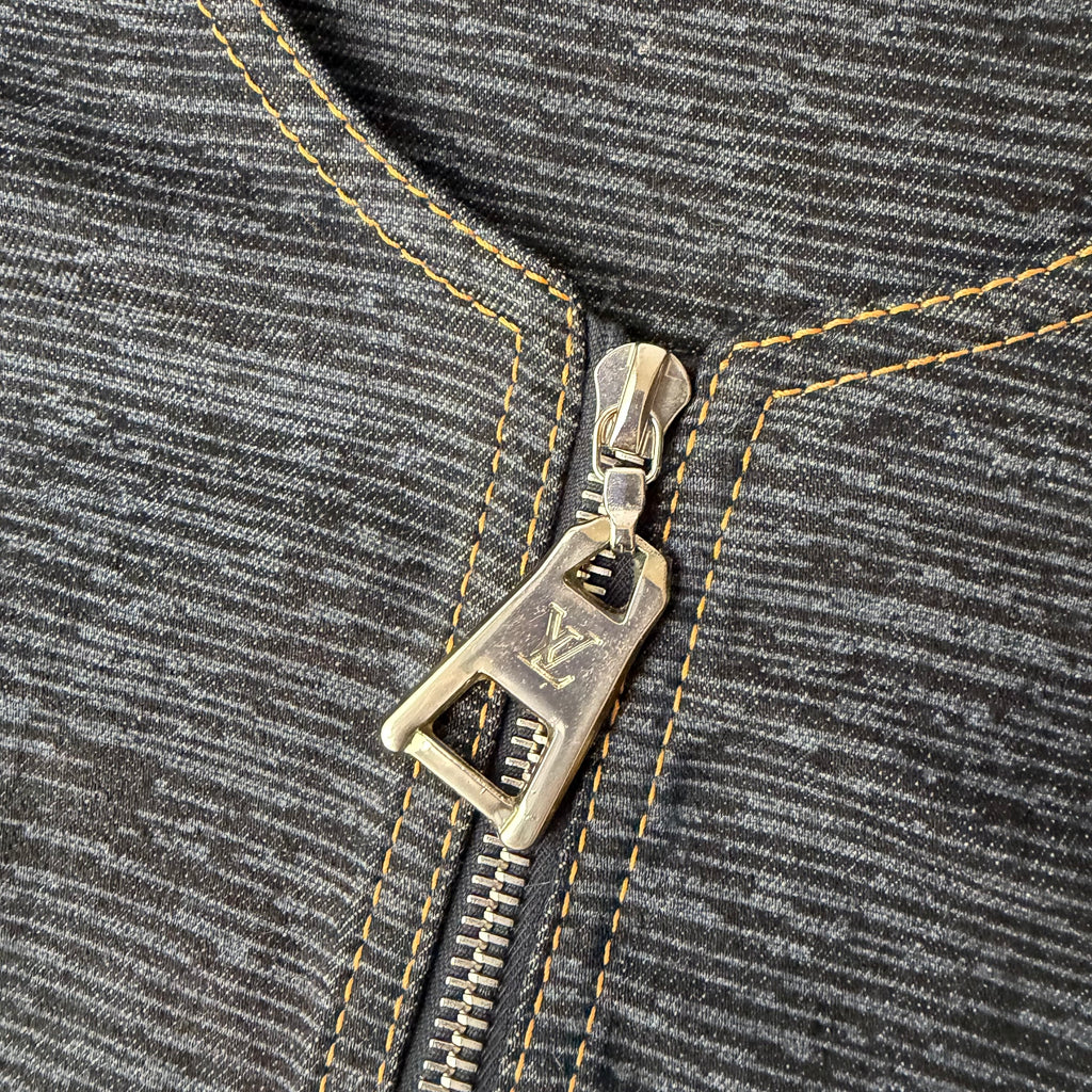 Louis Vuitton 2014 Blue Denim Leather Logo Zip Dress